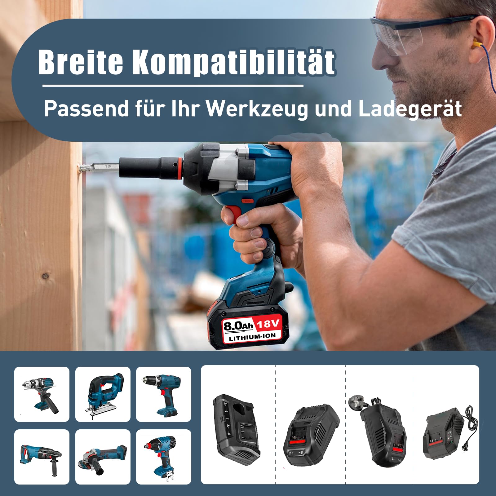 8000mAh Ersatzakku für Bosch Akku 18V Kompatibel mit Bosch 18V Akku Li-ion 8.0Ah Akkus BAT618 BAT609 BAT609G BAT619 BAT619G BAT612 BAT622 mit LED-Anzeige (3PACK)