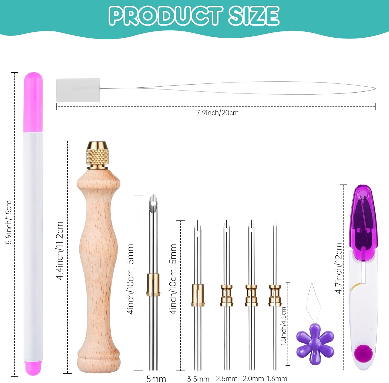 4Pack Punch Needle Kit 1.6mm-2mm-2.5mm-3.5mm-5mm Metal Tubes Adjustable Wooden Punch Needle Tool for Adult Beginner Embroidery Cross Stitching DIY Craft Decoration(Pink)