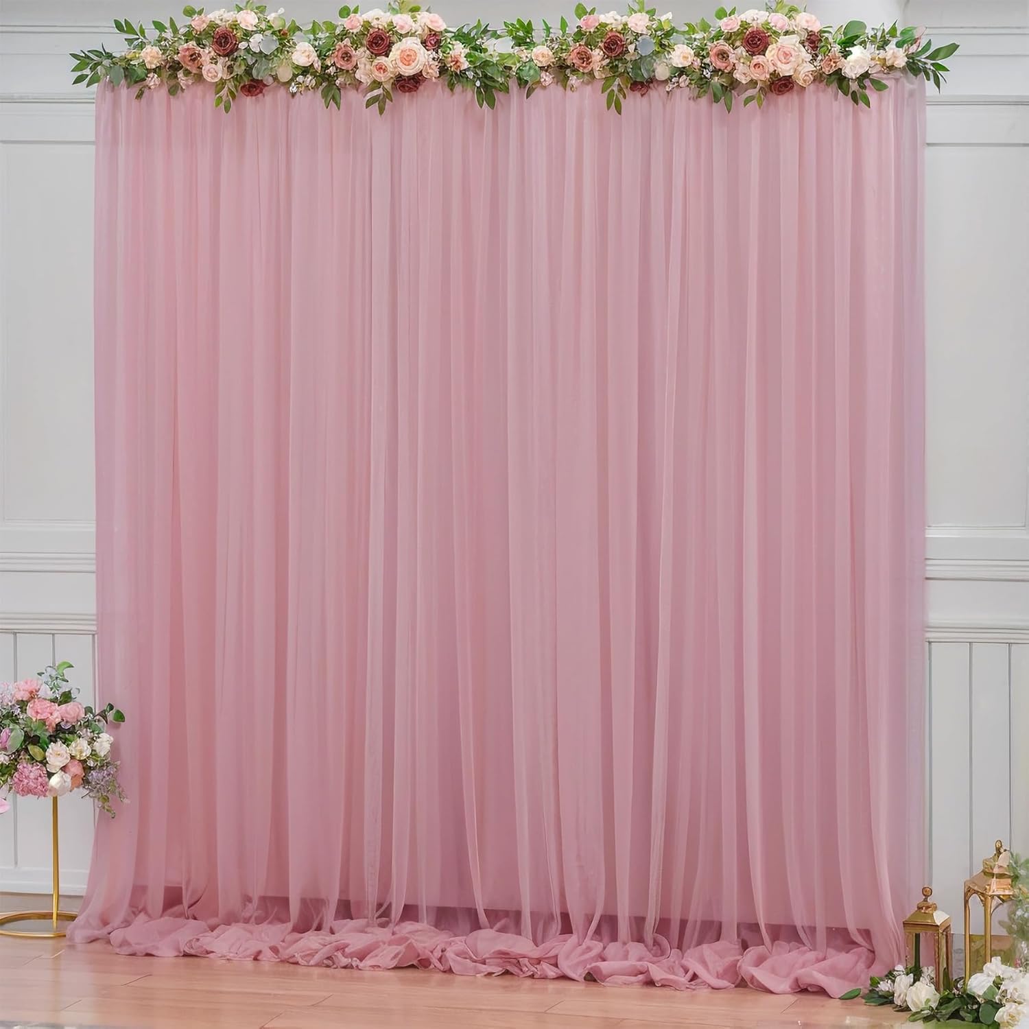 Filloxy White Net Backdrop Curtain Set for Decoration, 2 Pieces, 8 x 5 feet, for Wedding, Birthday, Anniversary, Engagement (Baby Pink)-picture-31
