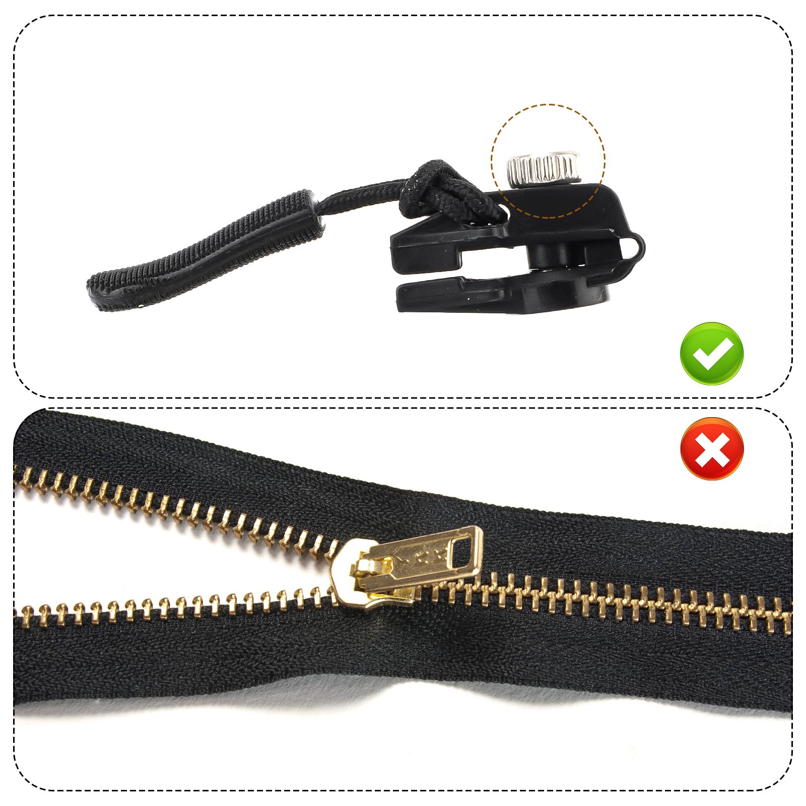 12pcs Tirette Fermeture Eclair, 3 Modèles Tirette Fermeture