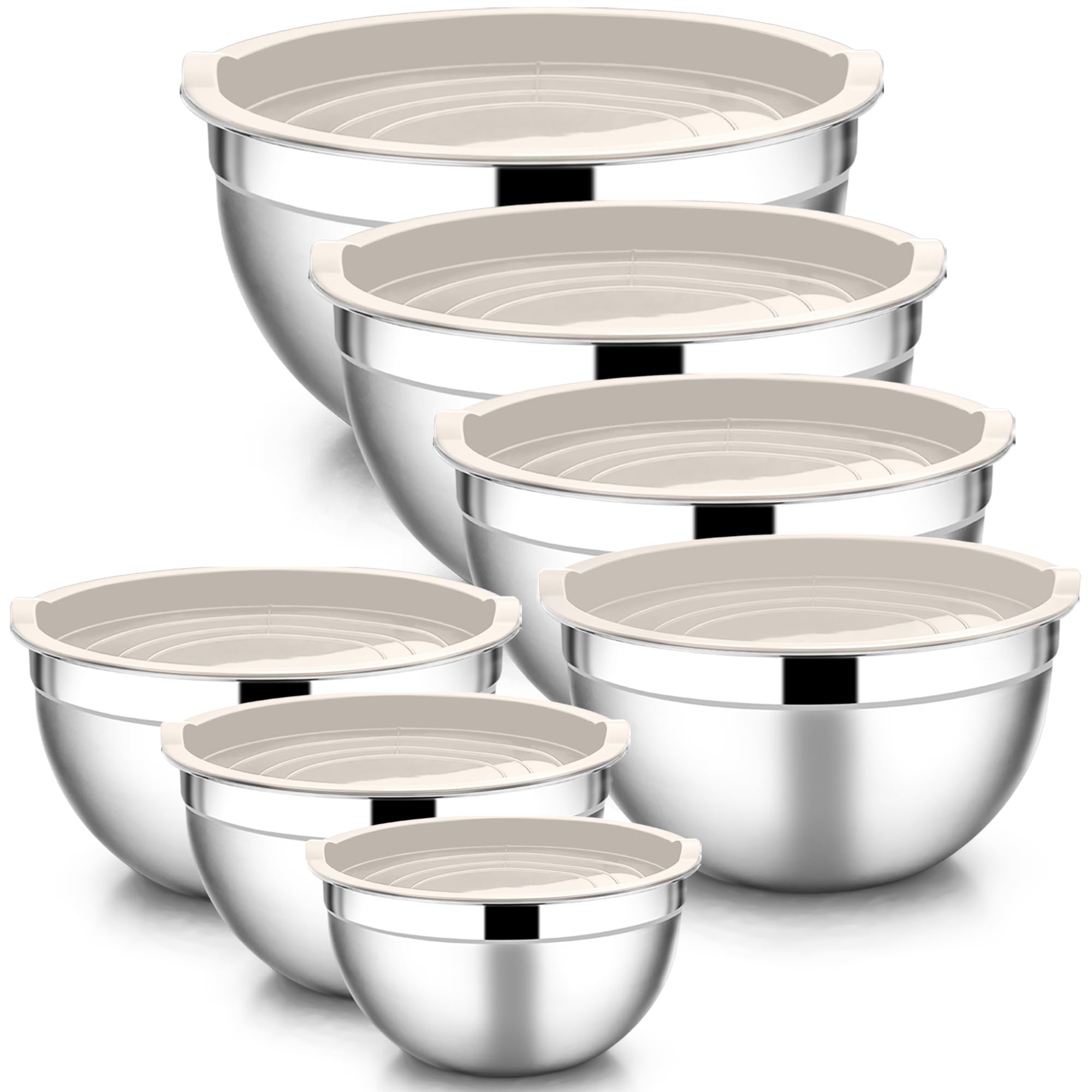 Set 7 Ciotole In Acciaio Inox Con Coperchio - Impilabili, Da 0.7 A 6.5 Litri, Multifunzione Per Cucina - Foto 7