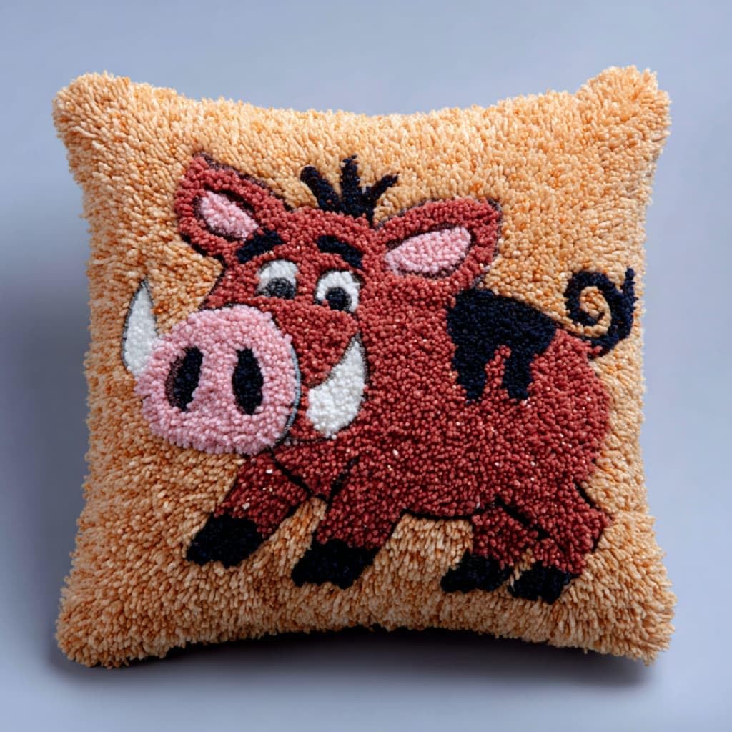 WallustrioaW Latch Hook Kit Cushion Latch Hook Kit Wild Boars DIY Pillow Materials Package 43Cmx43Cm DIY Hooks Knitted Embroidered Carpet Pillow Embroidery