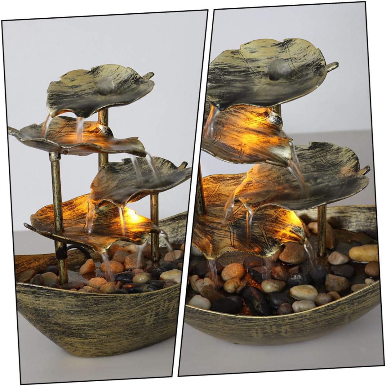 Creative Lotus Leaf Ingot Tabletop Fountain with LED Night Light Small Indoor Waterfall Ornament for Office Decor Lightweight Water Feature with Slow Rotating Flowing Water Design