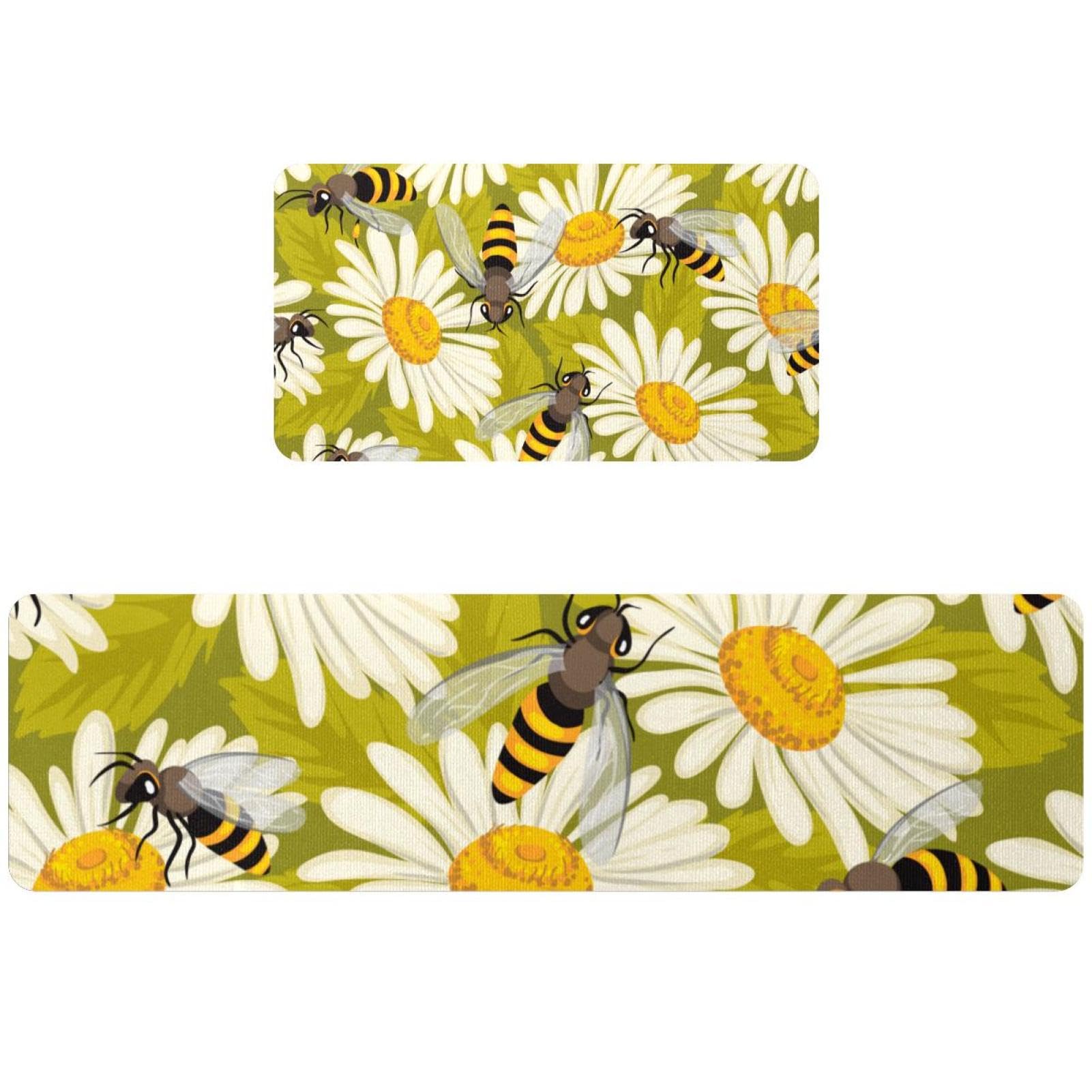 Alfombrillas de cocina de abejas: pack de 2 alfombras lavables y antideslizantes