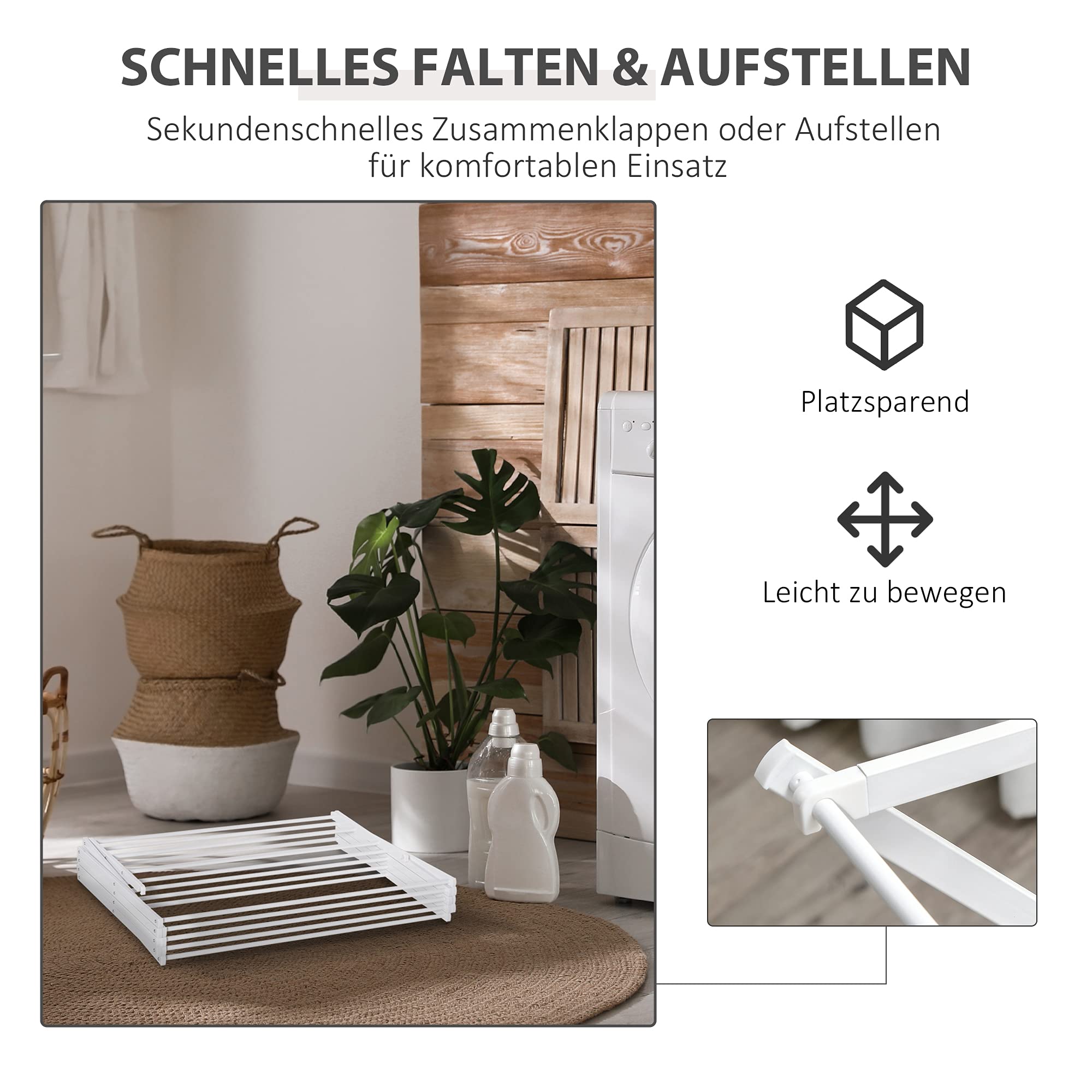 HOMCOM Stendibiancheria pieghevole a torre 74x35x144cm Bianco | Stendibiancheria a torre 8 livelli, metallo e plastica, supporto per asciugatura