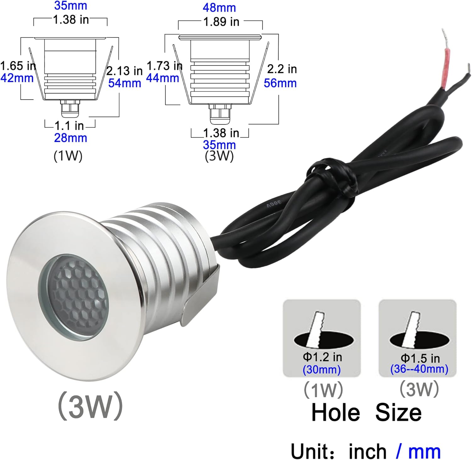 LED In-Ground Well Lights Anti-Glare,3W 12V-24V DC, IP67 Waterproof Recessed Lamp,Buried Underground Outdoor Landscape Lighting,Warm White 3000K(3 Watt)