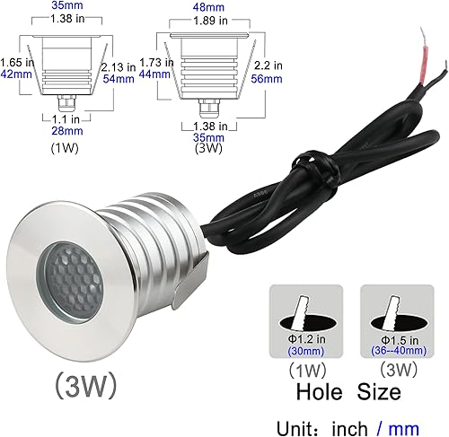 Miniatura 2 de Luces LED para pozo en el suelo antirreflejos, 3 W, 12 V-24 V CC, lámpara empotrable impermeable IP67, iluminación de paisaje subterráneo enterrado