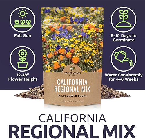 Miniatura 6 de Mezcla de flores silvestres de California, bolsa a granel de 14 libra, más de 30,000 semillas nativas, polinizadas abiertas y sin OMG