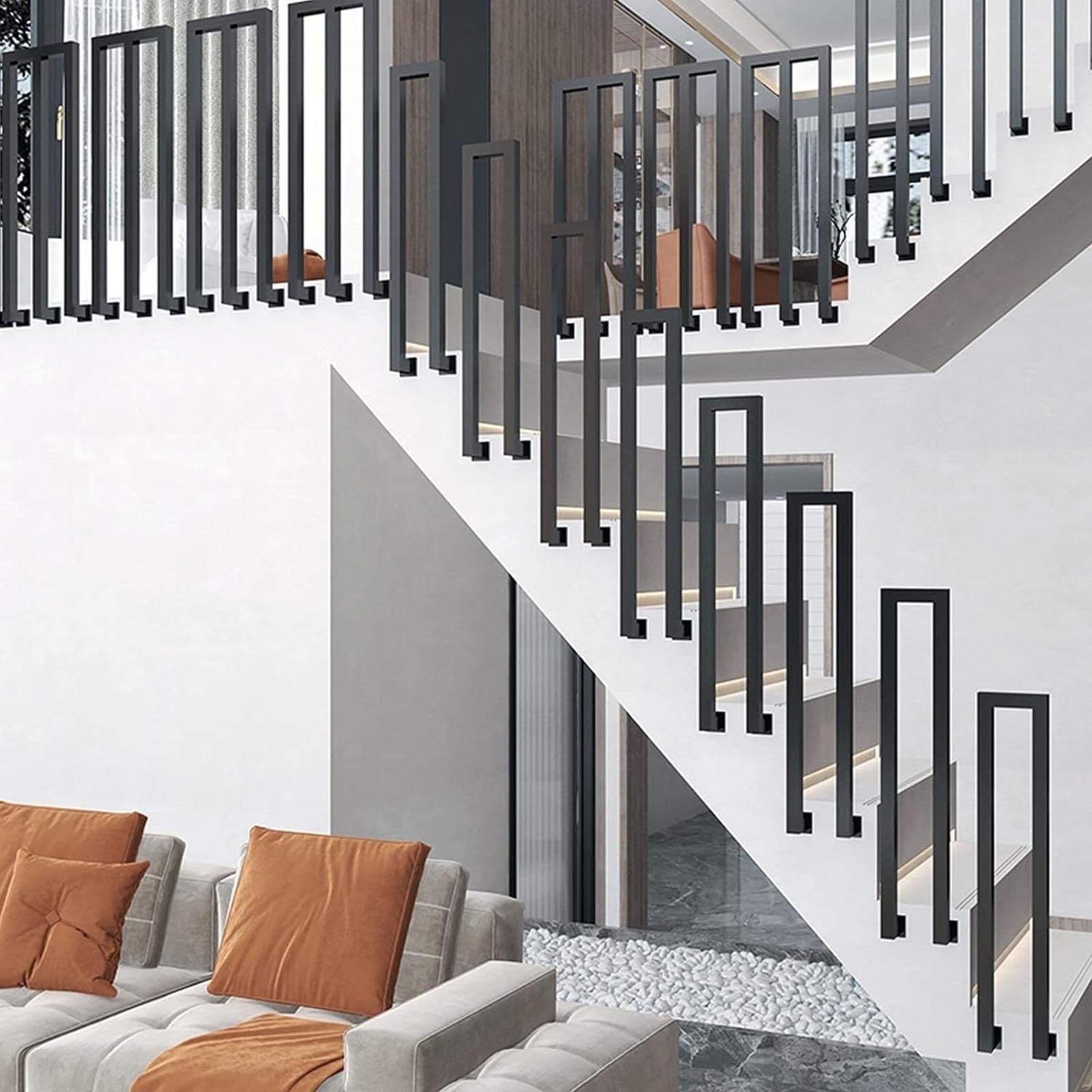 LWJSOCP U-Shaped Metal Handrail - Side Mount Non-Slip Railing for Indoor & Outdoor Stairs Transitional Balustrade Support Rods 45cm Black - Safe Loft Corridor Installation