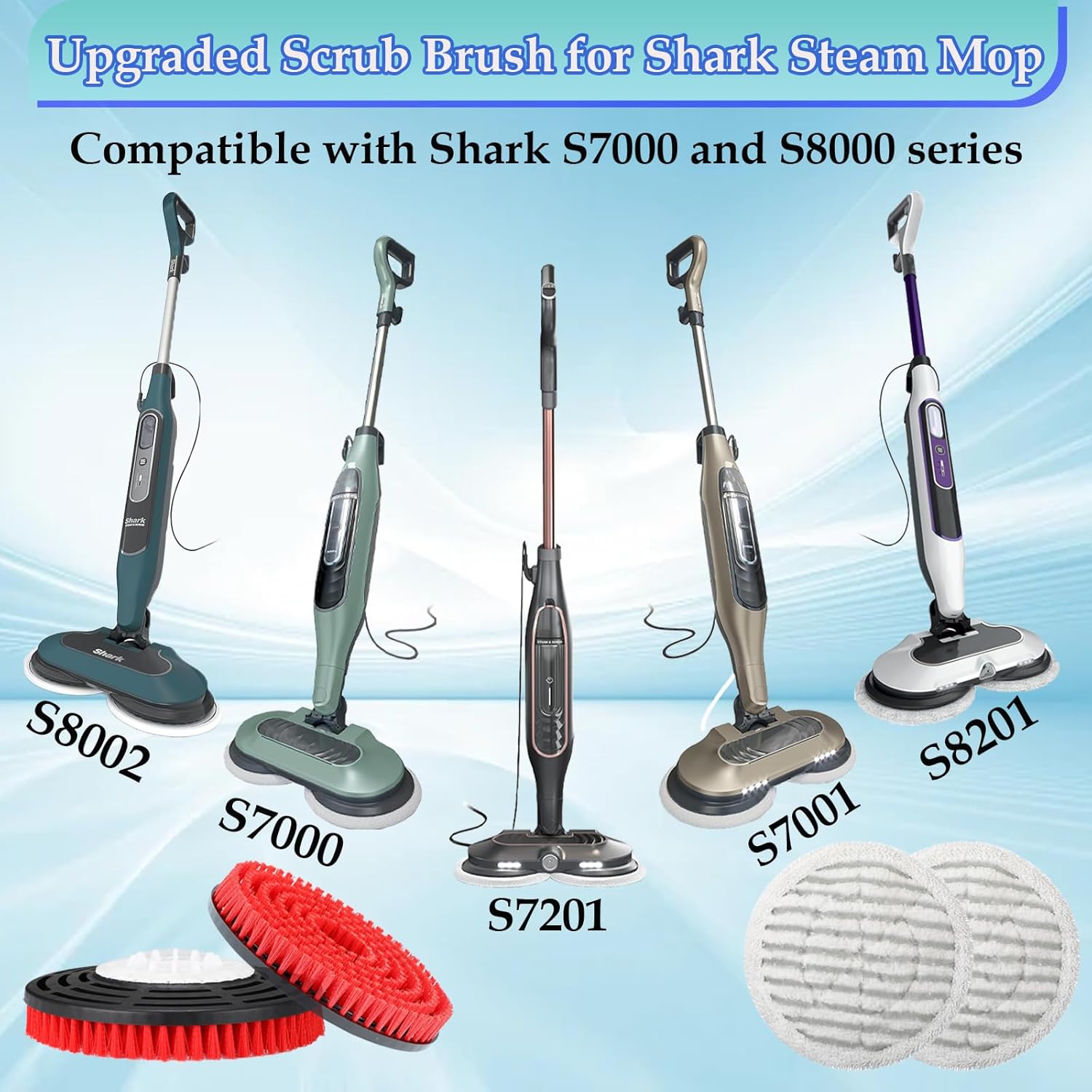 S8201 Steam Mop Pads Replacement Brush for Shark Steam Mop Replacement Pads for Shark S8002BRN S8001 S7001 S7201 S7000AMZ S7000 S7005 S7020 (Red)
