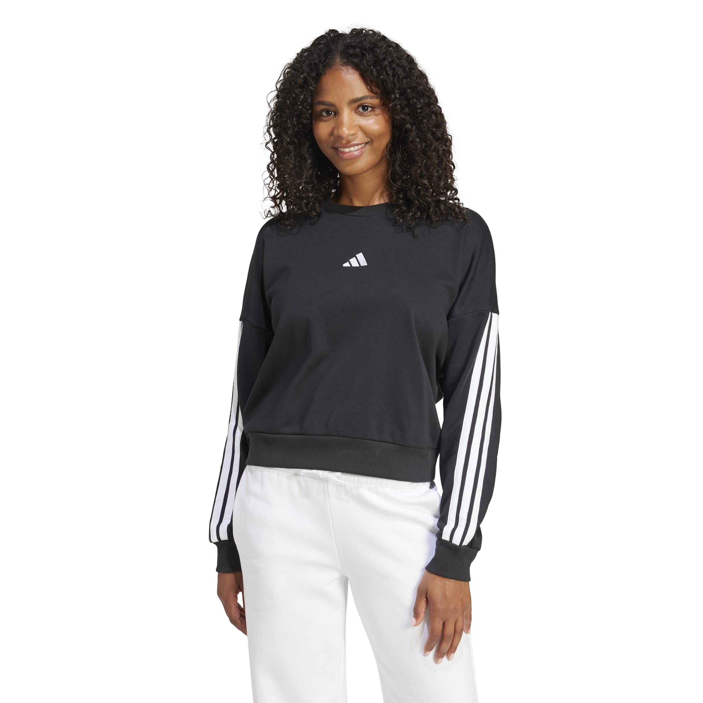 adidas Donna Essentials 3-Stripes French Terry Sweatshirt, Black/White, M