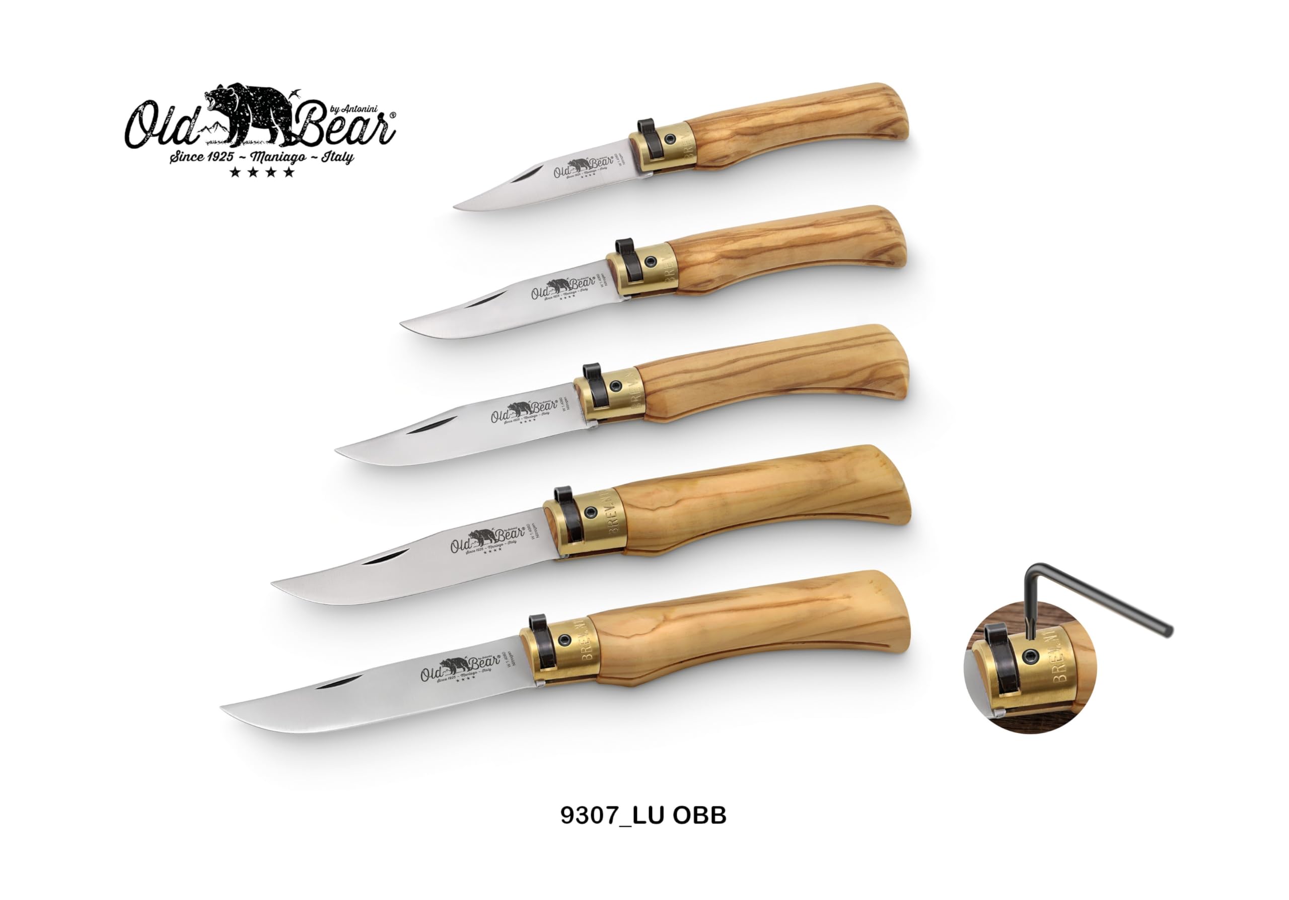 Old Bear Coltello linea classica manico in legno olivo, lama in acciaio inox (misura XL - art. 9307/23_LU OBB)