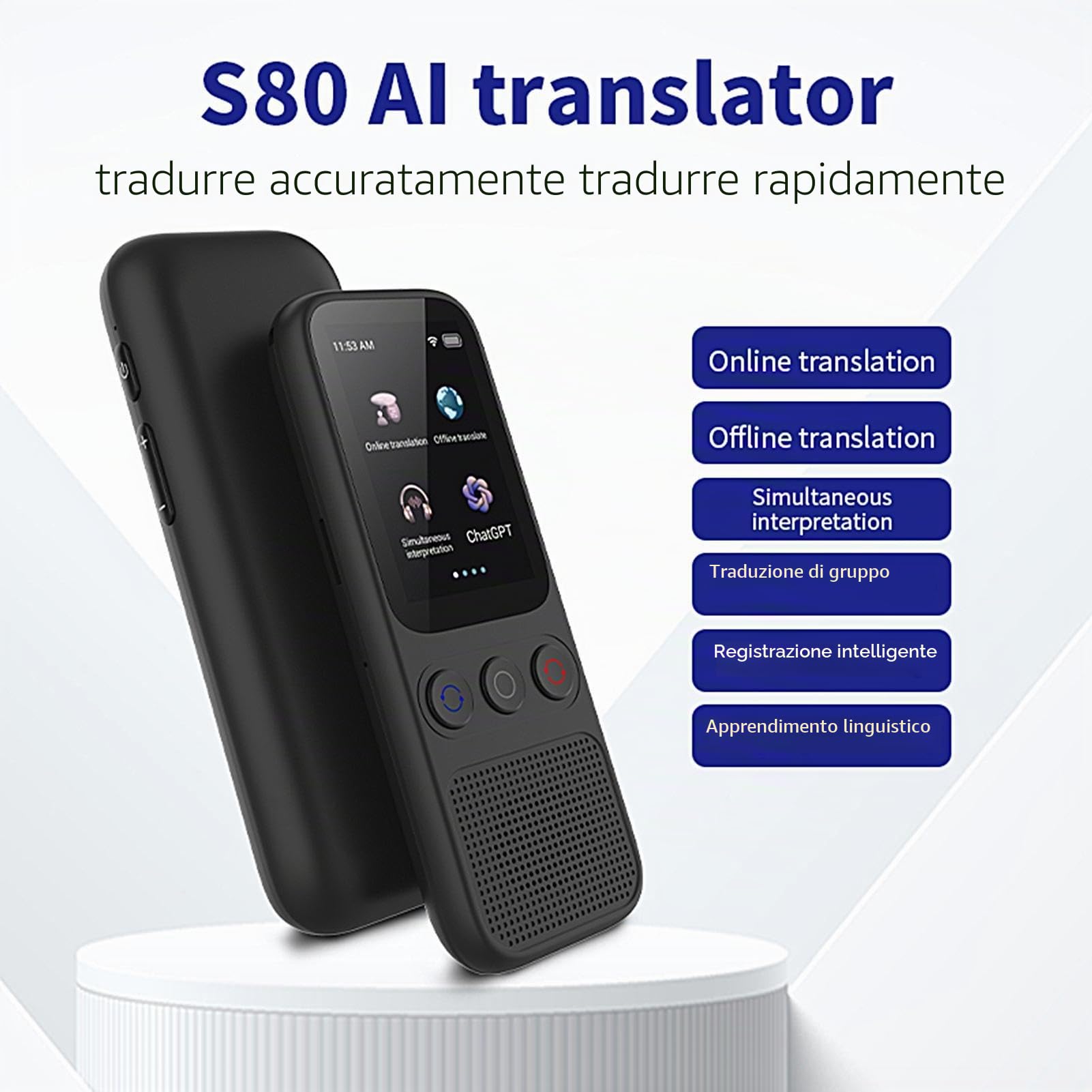 Traduttore 138 Lingua Senza Internet, Traduttore Simultaneo con Uso Offline E Online, Traduttore con Uscita Vocale, Dispositivo di Traduzione