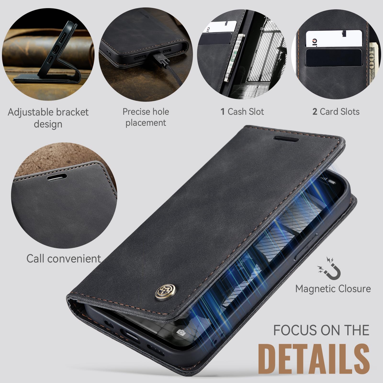 Samokor Cover per iPhone 13 5G Pelle Flip Custodia Cavalletto Portafoglio Magnetica Carta Fessura Antiurto per iPhone 13 5G,Nero