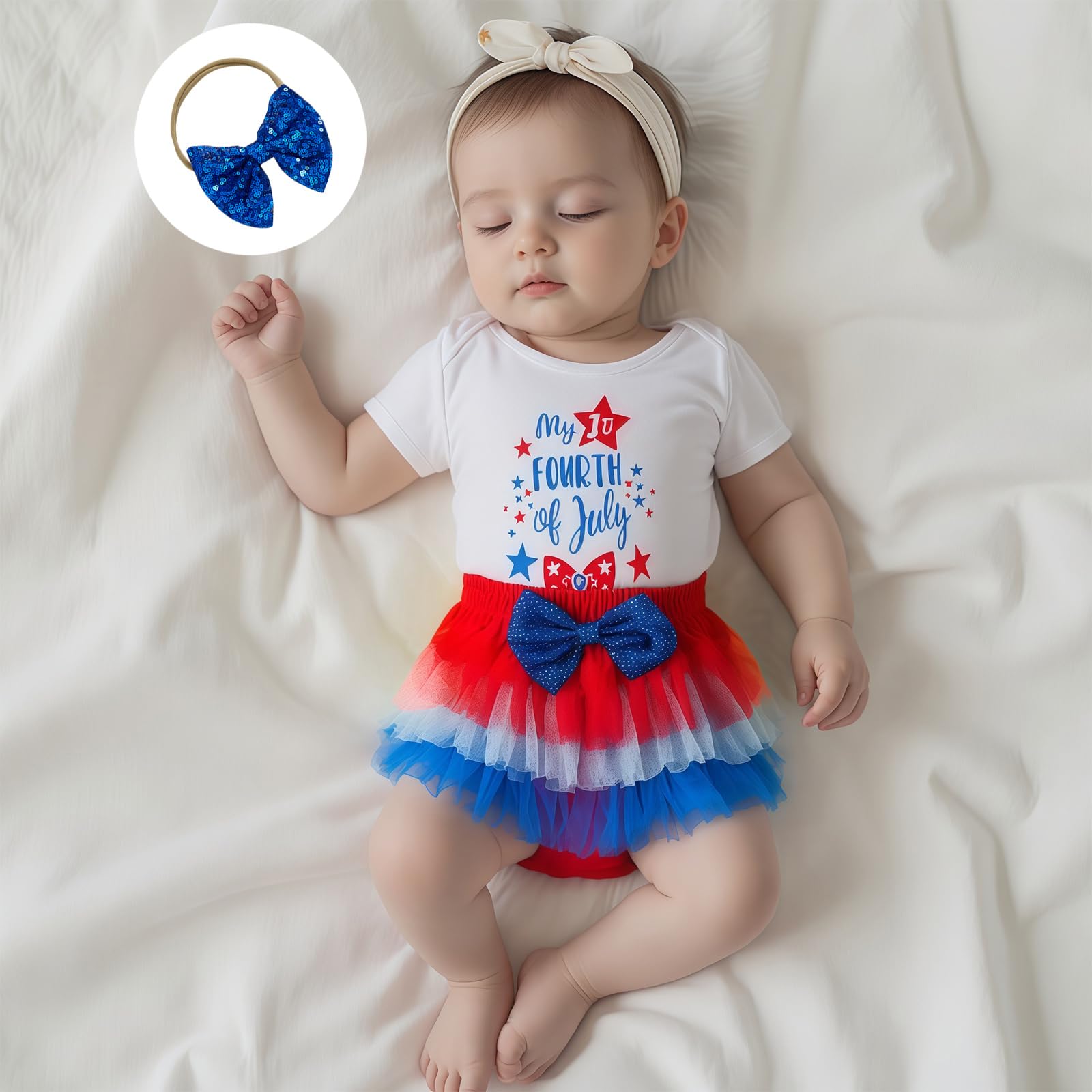 LAGKIYOJ Baby Girl 4th of July Outfit I Heart USA Print Romper+Layered Tulle Skirt+Headband Fourth of July Baby Girl Outfit (White My first 4th of july, 0-3 Months)