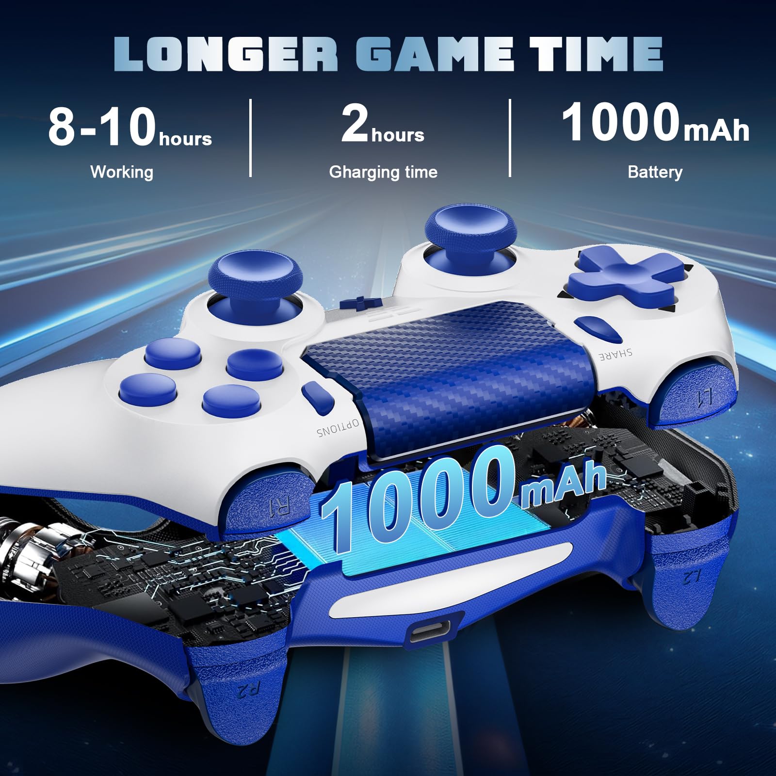 Jeifhxu Wireless Controller for PS-4, Upgraded Controller Wireless for PS-4/Slim/PC, Bluetooth Gamepad Joystick with Dual Vibration/Touch Panel/ 3.5mm Audio Jack/Six-Axis/Ergonomic(Blue) - 3
