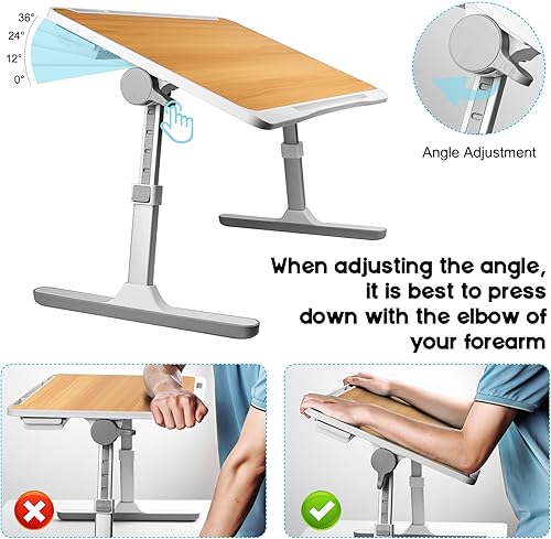 Miniatura 4 de Mesa de mesa de cama para escritorio, soporte ajustable para laptop para cama con USBluzventiladorcajón, mesa de escritorio portátil para cama,