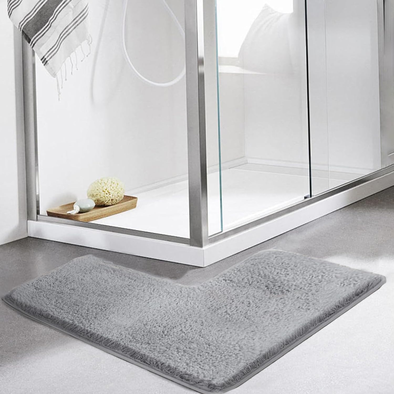 RONGJUKD L-Shaped Bath Mat & Shower Mat,Corner Bath Mat, Non-Slip Absorbent Carpet for Corner Showers & Tubs