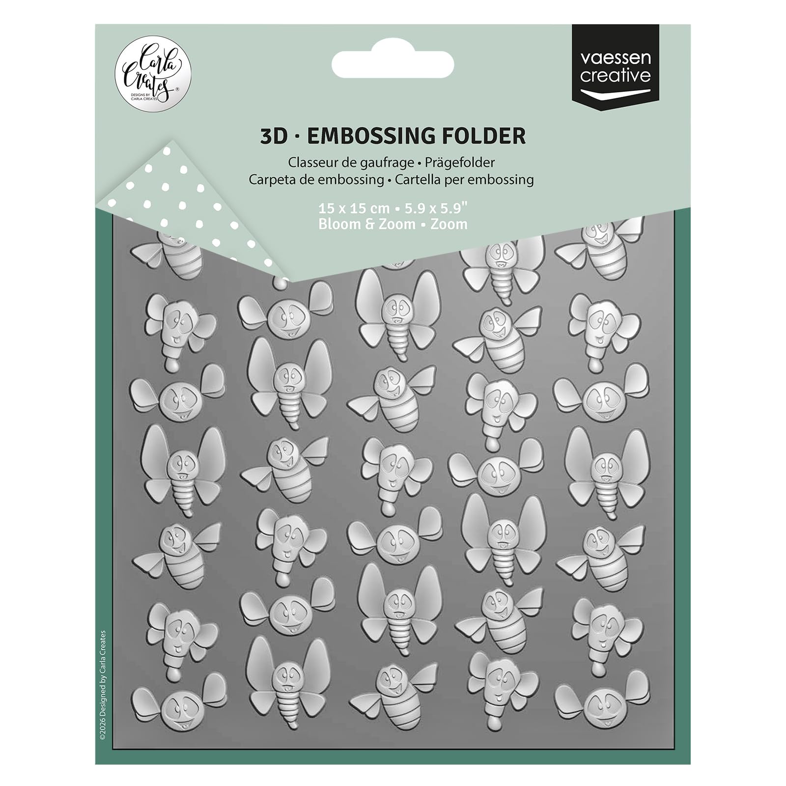 Vaessen Creative Silver 3D Embossing Folder - Bees & Butterflies (Zoom) 5.9 X 5.9" - Card Making Supplies For Journaling, Blank Cards And Envelopes - Scrapbook Accessories