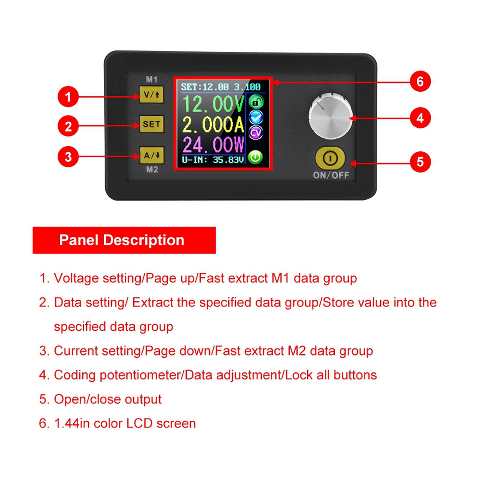 Modulo di alimentazione programmabile step-down con convertitore di tensione costante LCD a colori, funzione avanzata, alta precisione per ingegneri elettronici, fai da te (DPS5020-USB-BT)