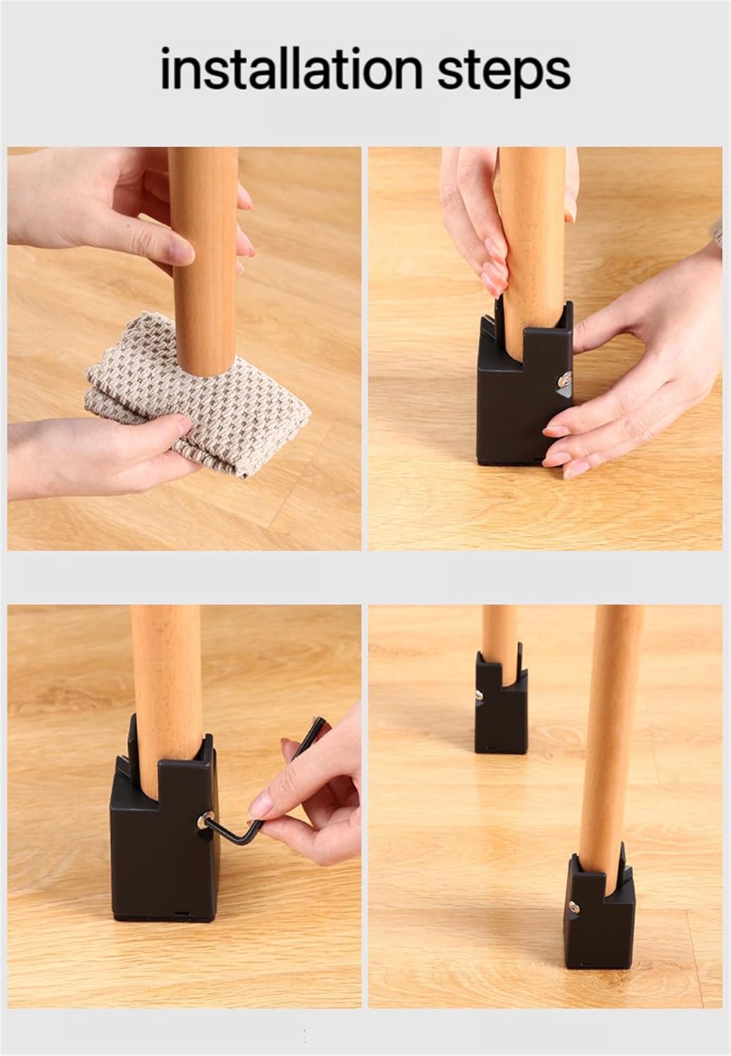 Bed Support Accessories,Bed Risers with Adjustable Screw Clamp,Heavy Duty Furniture Supports,Desk Table Bed Sofa Chair Riser Fit Square Or Round Chair Leg 4pcs,Brown,3.94 inches