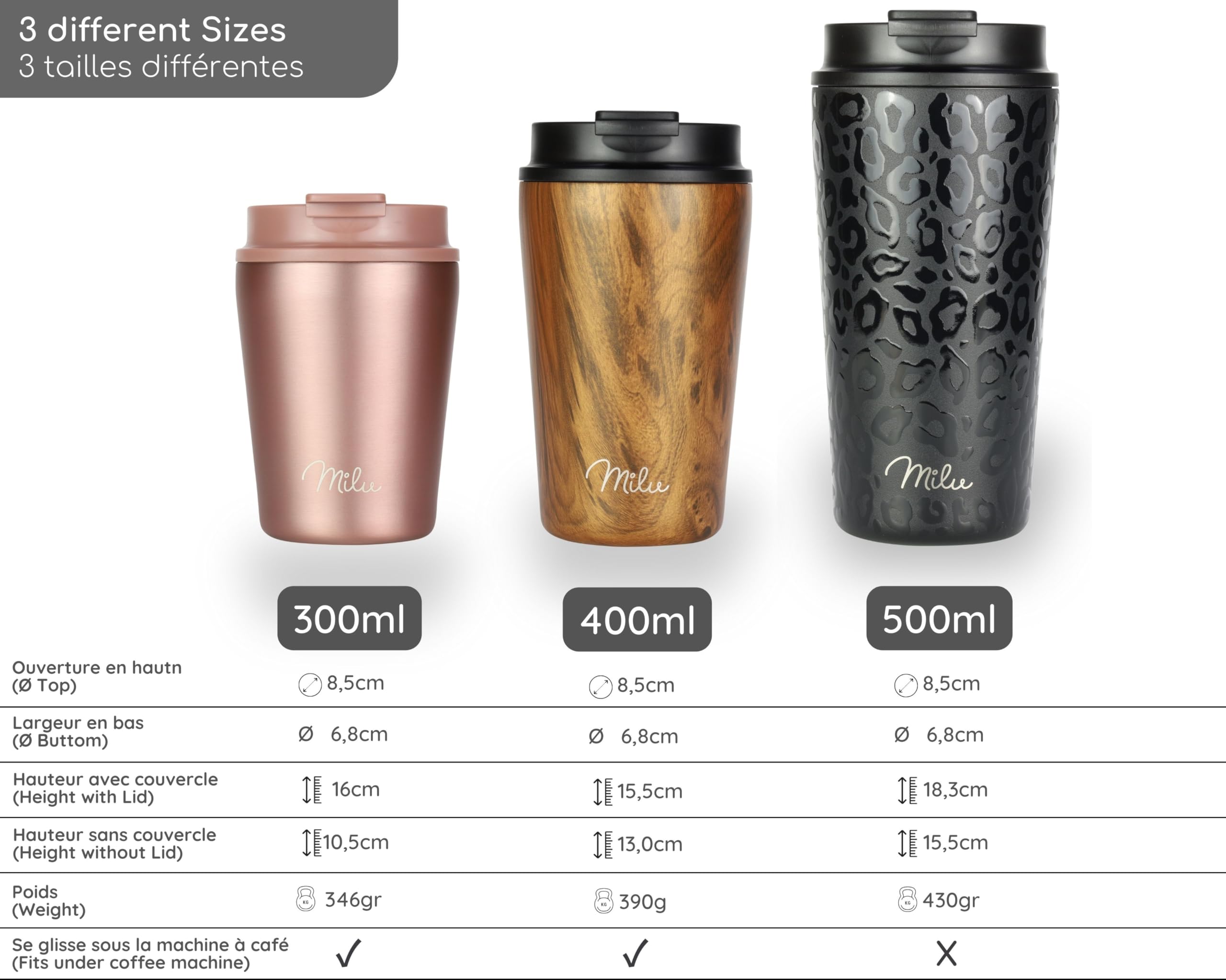 Milu Mug Isotherme 500ml - Thermo Café étanche en acier inoxydable, Tasse thermique sans BPA, 100% anti-fuite(Berry, 500ml)