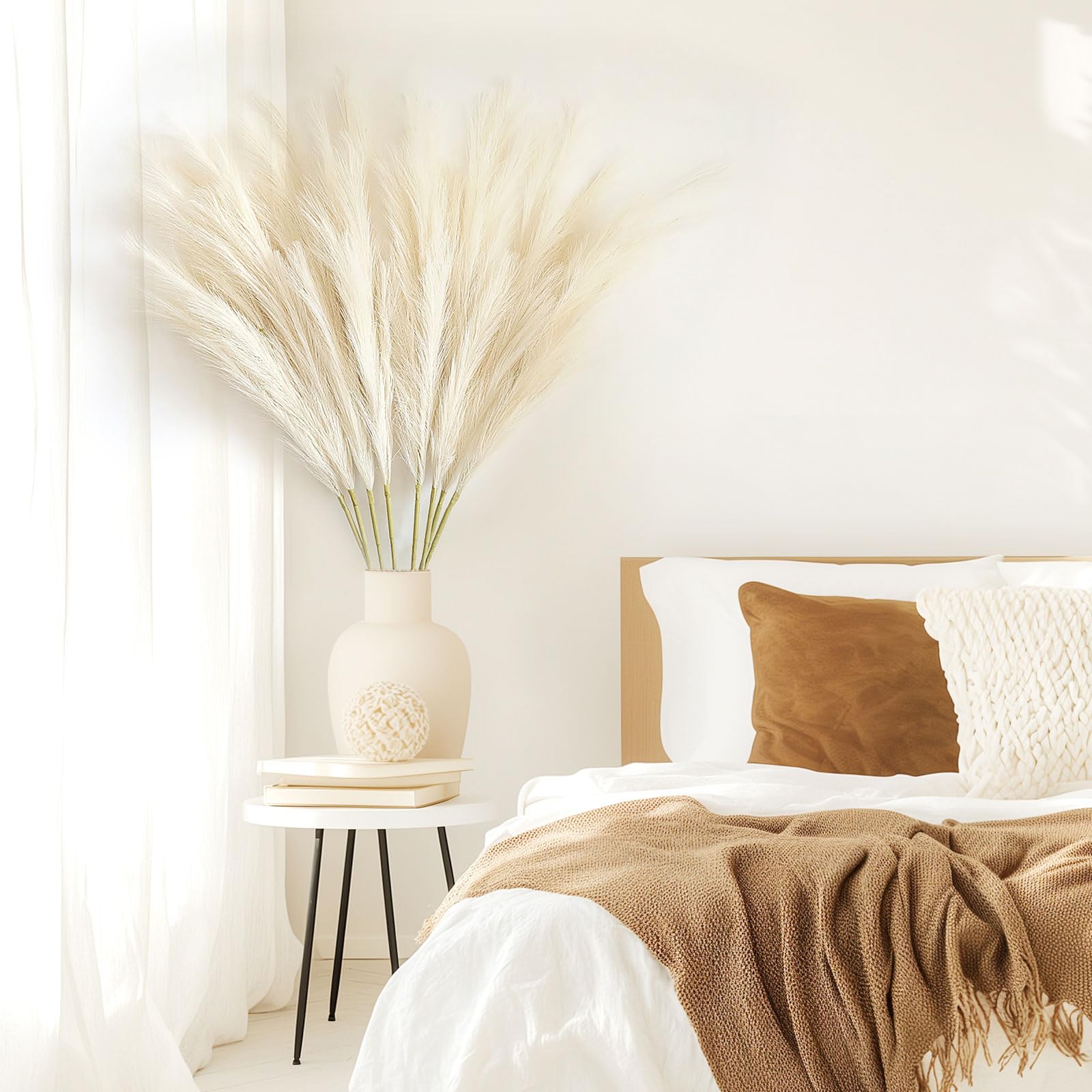 8 Stück Pampasgras Künstlich Groß Decor 113CM,Künstliche Trockenblumen Deko Pampasgras Groß für Wohnzimmer Flur Treppe Hochzeits Vase Dekoration
