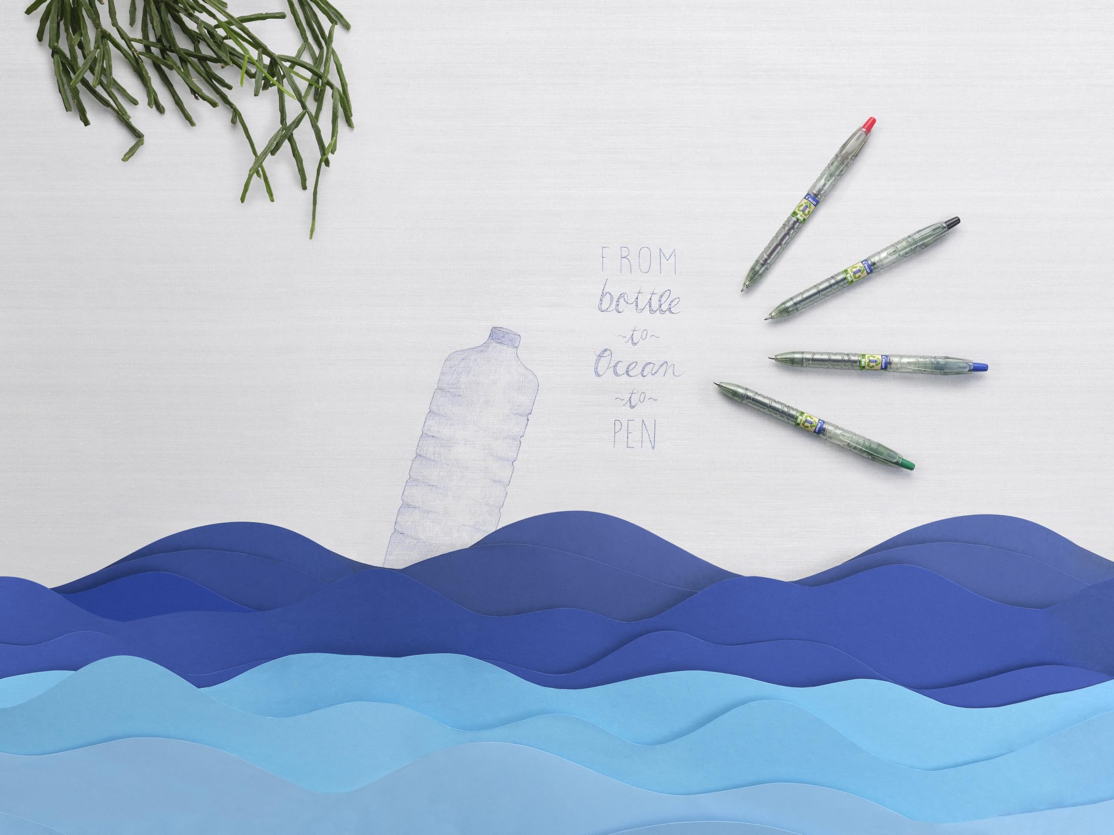 Pilot B2P Ecoball Penna a Scatto Ecologica 86% Plastica Riciclata Confezione da 4 Punta Media Nero Blu Rosso Verde