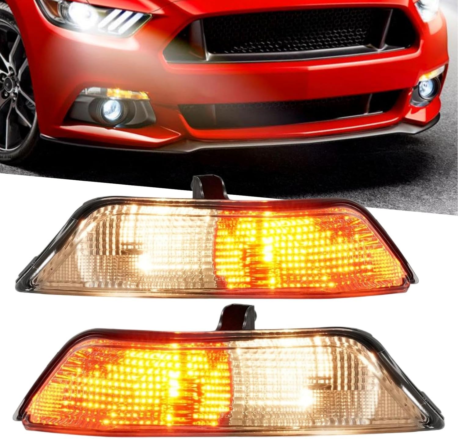 Turn Signal Replacement Fit For 2015 2016 2017 Ford Mustang, Front Side Marker Lamps/Corner Lights w/Bulbs for FO2521191 FO2520191,Pair Daytime Running Lights