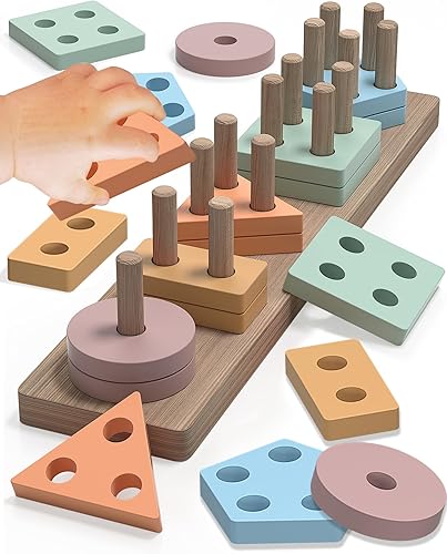 Miniatura 1 de Juguetes Montessori para niños y niñas de 1, 2, 3 años, juguetes de clasificación y apilamiento de madera para niños pequeños de 1 a 3, 1 2 años,