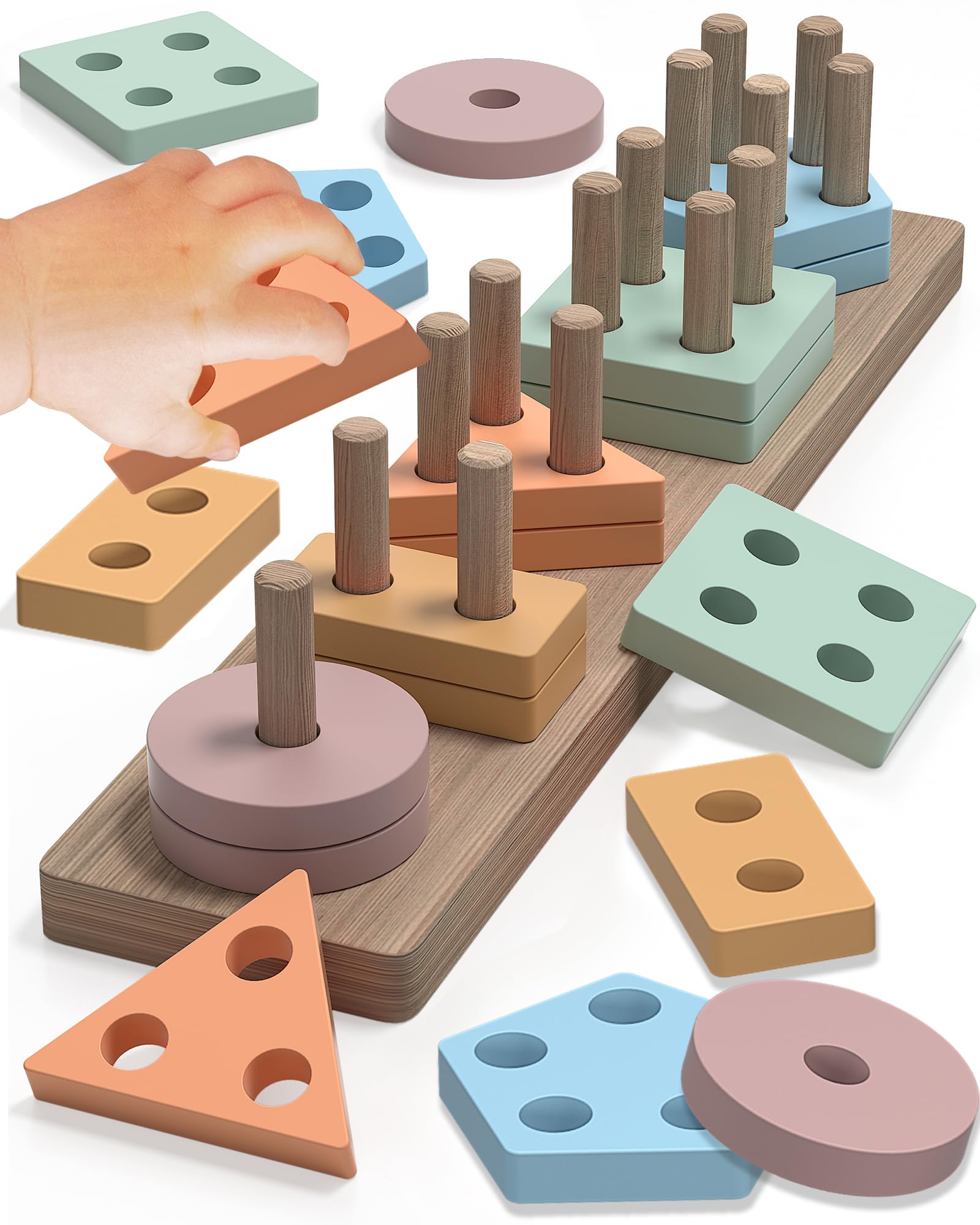 TonberlessMontessori Toys for 1 2 3 Year Old Boy Girl, Toys for Ages 2-4 Toddlers Kids Baby, 1 2 Year Old Birthday Gifts, Wooden Learning Puzzles Shape Sorter Toys for Toddlers 1-3