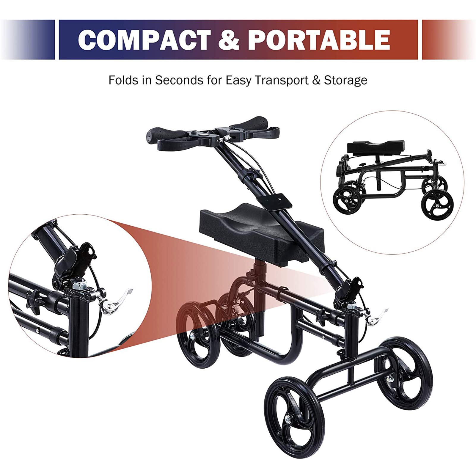 Ginocchio Walker Ausili per la deambulazione con rotelle per la Mobilità degli Anziani, Ginocchia orientabile Cura Sana Recupero da infortuni al Piede Alternativa stampella, Ginocchia per Bambini Ad