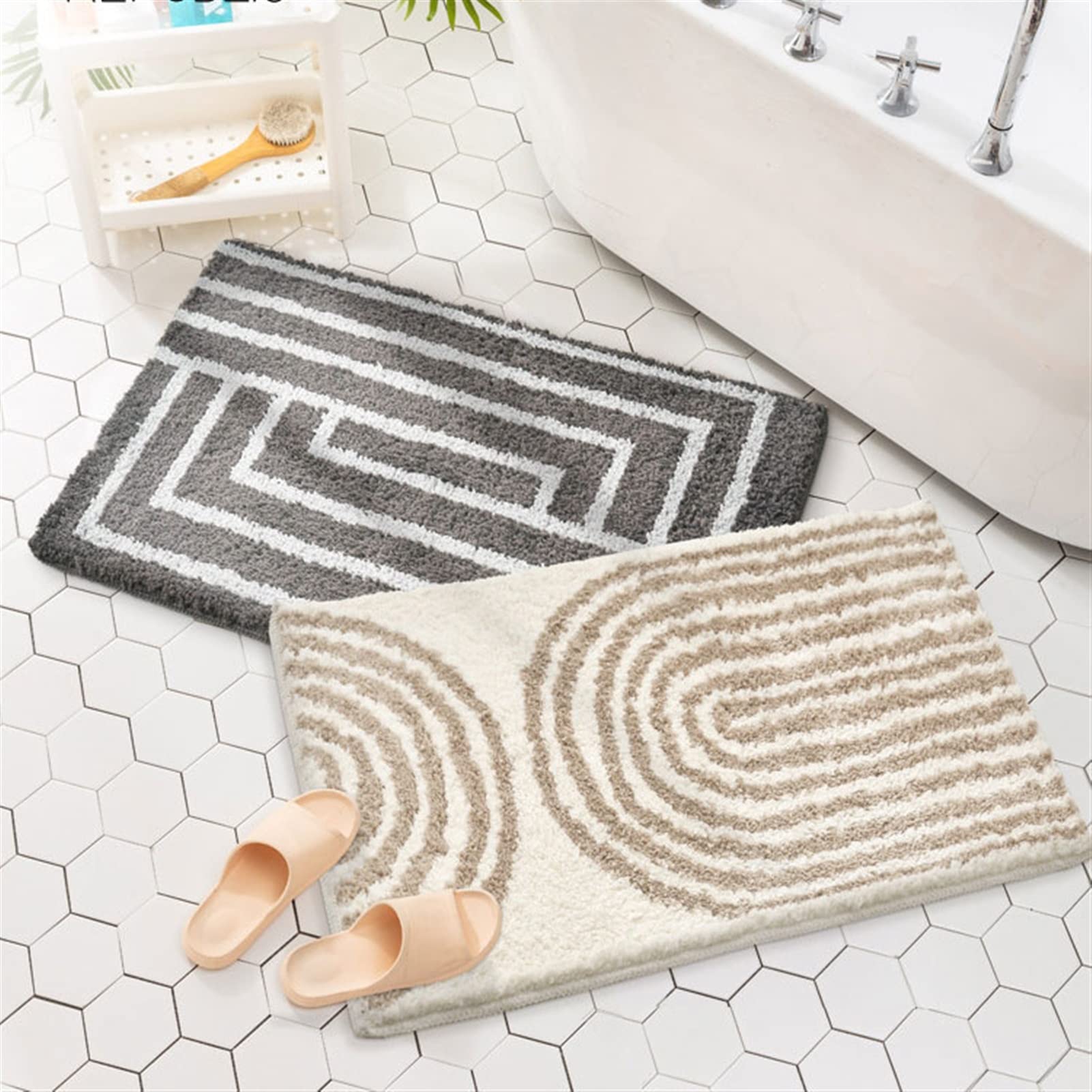 Tappeti da Bagno a Pelo Lungo Antiscivolo, Tappetino Lavabile in Lavatrice Assorbente d'Acqua per Vasca, Doccia e Bagno (Blanco : Gris, Size : 40 * 60cm)