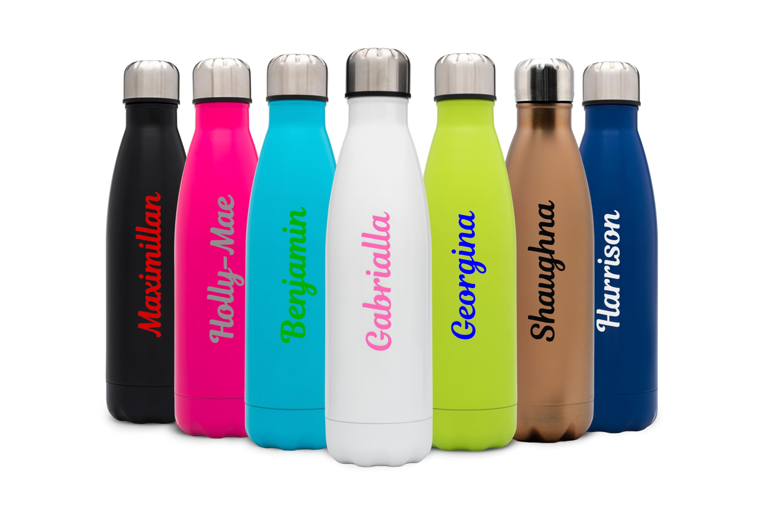 Hoolaroo Personalised Water Bottles Stainless Steel Thermal Printed Custom Water Bottles for Women Kids Insulated Water Bottle with Name 500ml Birthday Present Teacher Gift Gym School (Gold)