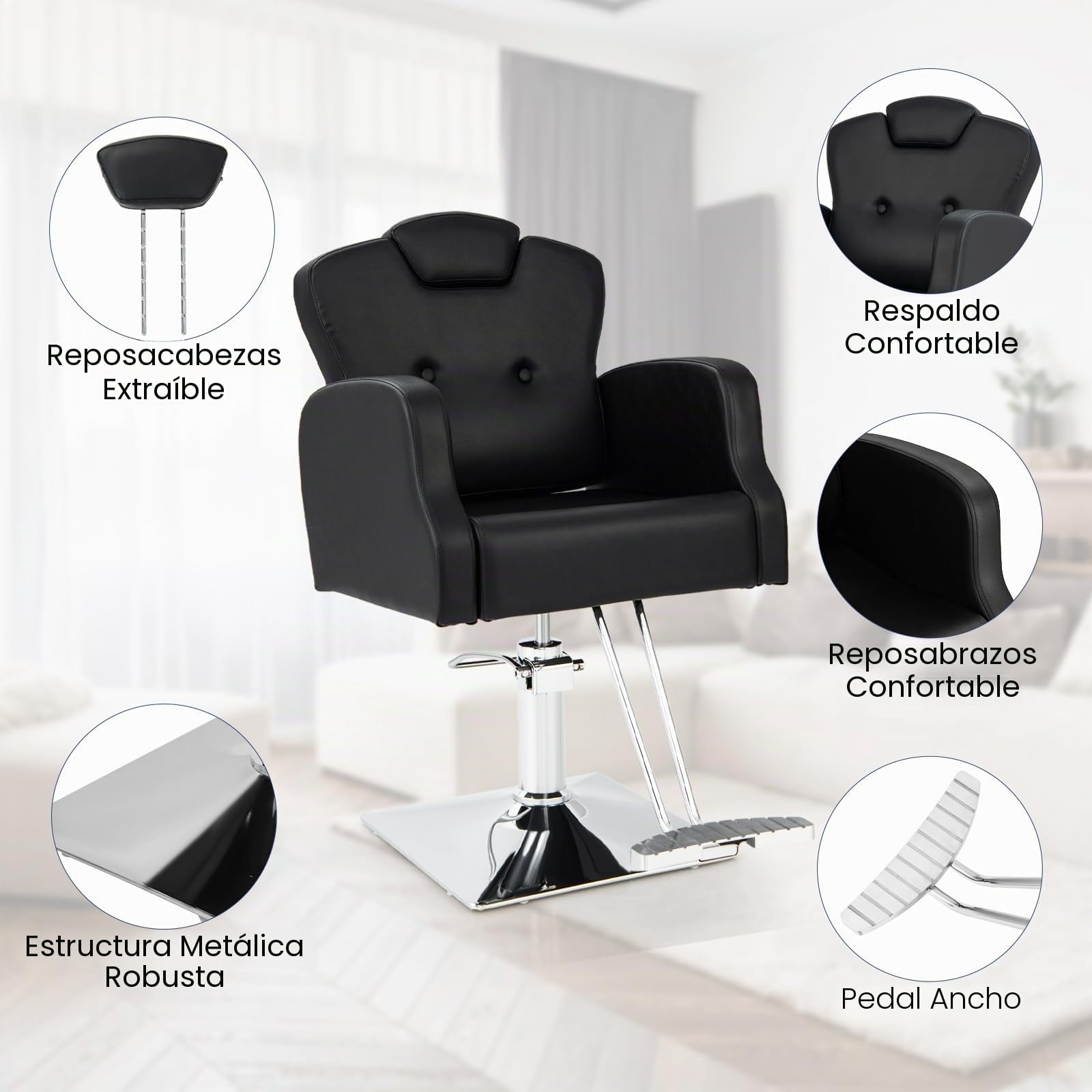 GOPLUS Silla de Peluquería con Bomba Hidráulica, Silla de Barbero Moderno Giratorio 360 ° con Asiento Ajustable, Reposacabezas, para Salón de SPA y Belleza, Barbería, Carga 150 kg, Negro