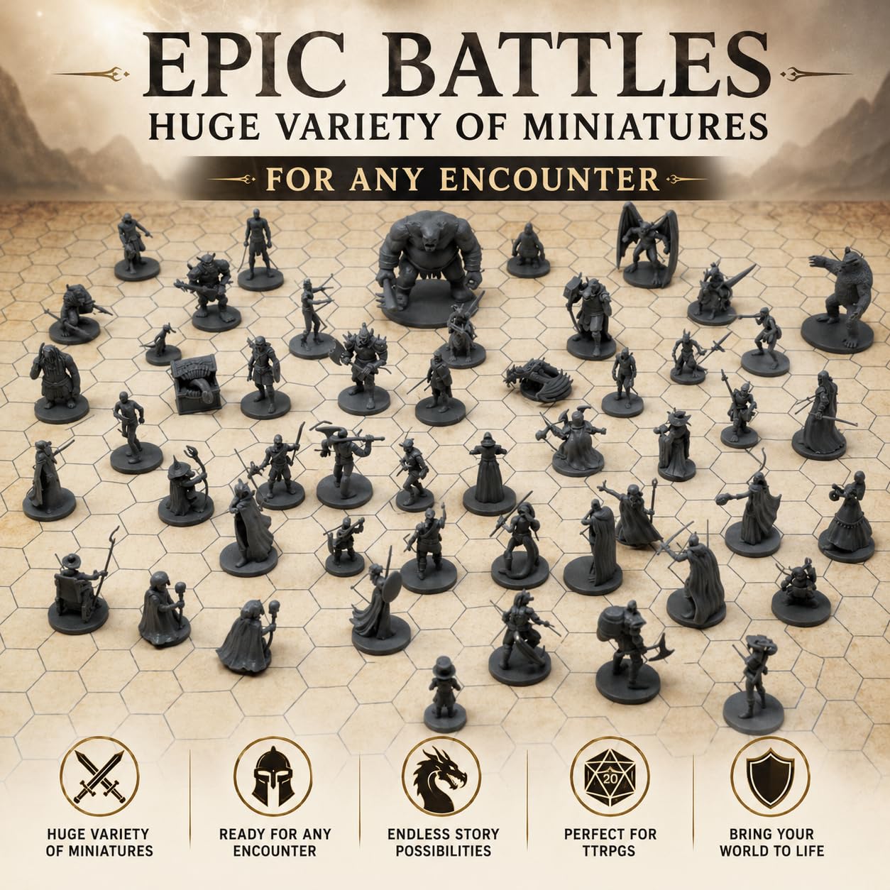 50 unikalnych miniatur fantazyjnych figurek RPG do lochów i smoków, gry fabularne Pathfinder. Niepomalowane luzem, idealne do D&D