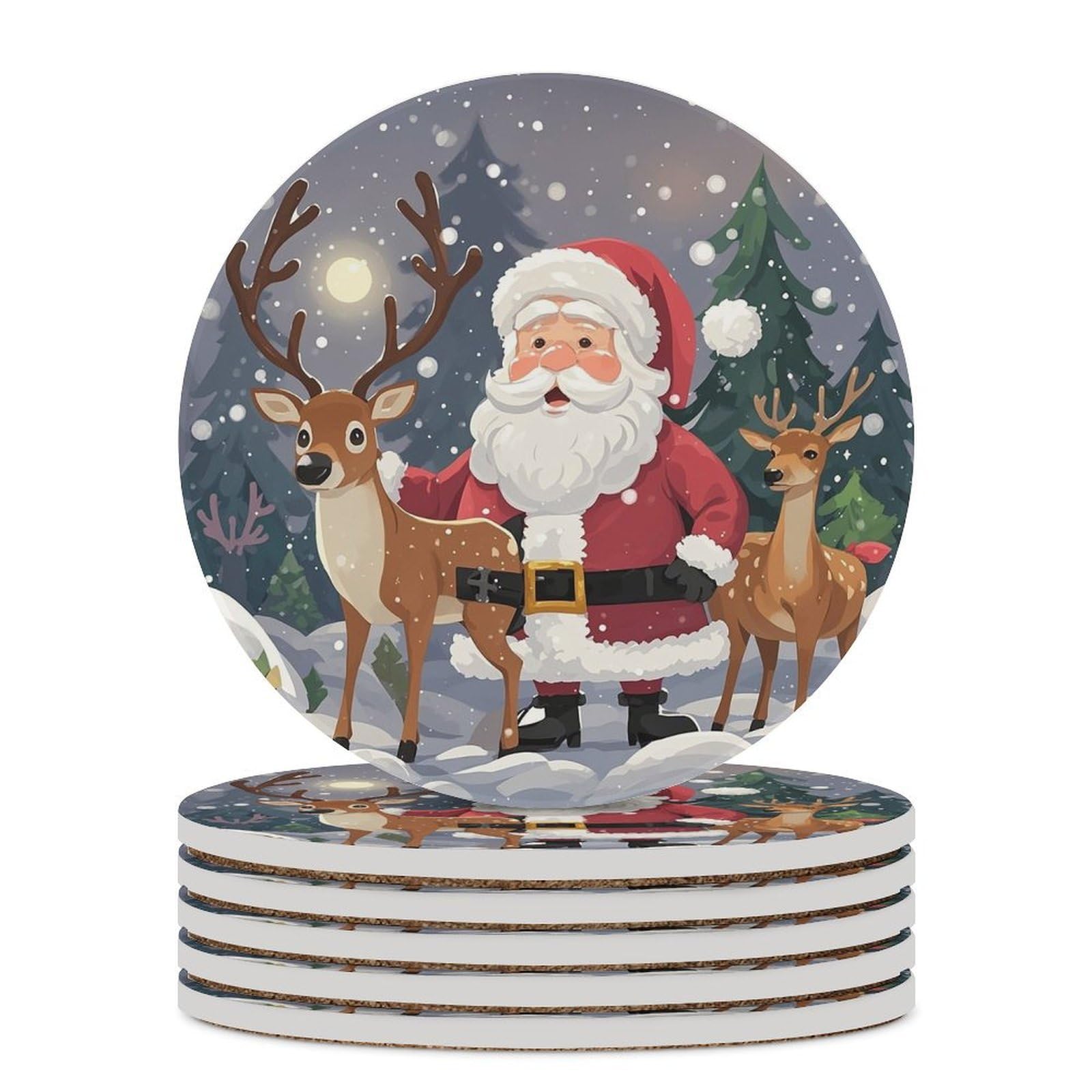Dessous de verre absorbants en céramique et liège résistants à la chaleur Motif Noël x6