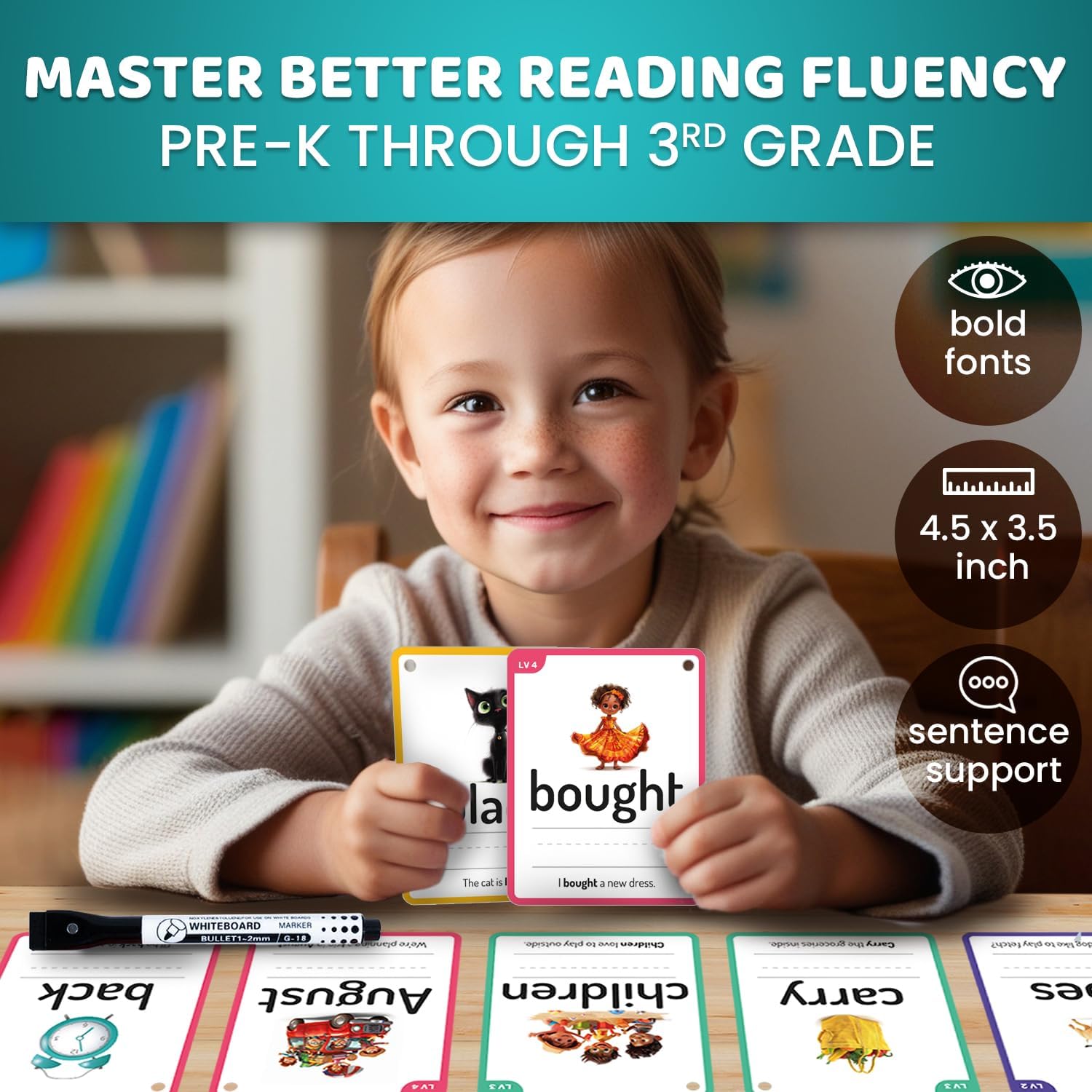 QUOKKA 520 Sight Words Flash Cards for Kids – 5 Levels from Pre-K to 3rd Grade – Bold Font & Jumbo Size & Dry Erase Color-Coded Cards with Rings for Sorting – Based on Dolch & Fry Word Lists - Image 3