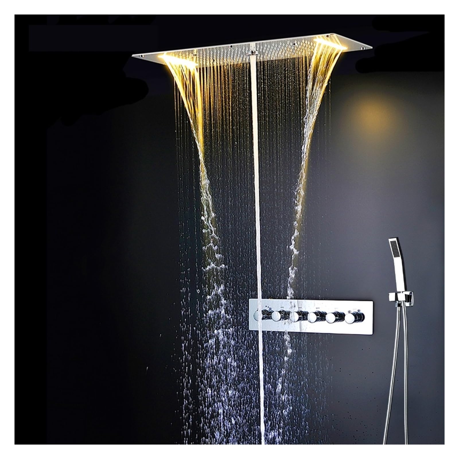 Cyfrowy Prysznic, LED Głowica Prysznicowa Deszcz Wodospad Mist Spray Zestaw Kąpielowy, Termostatyczny Prysznic Mikser Kran, Wbudowany Sufit Ze Stali Nierdzewnej(Single shower head)