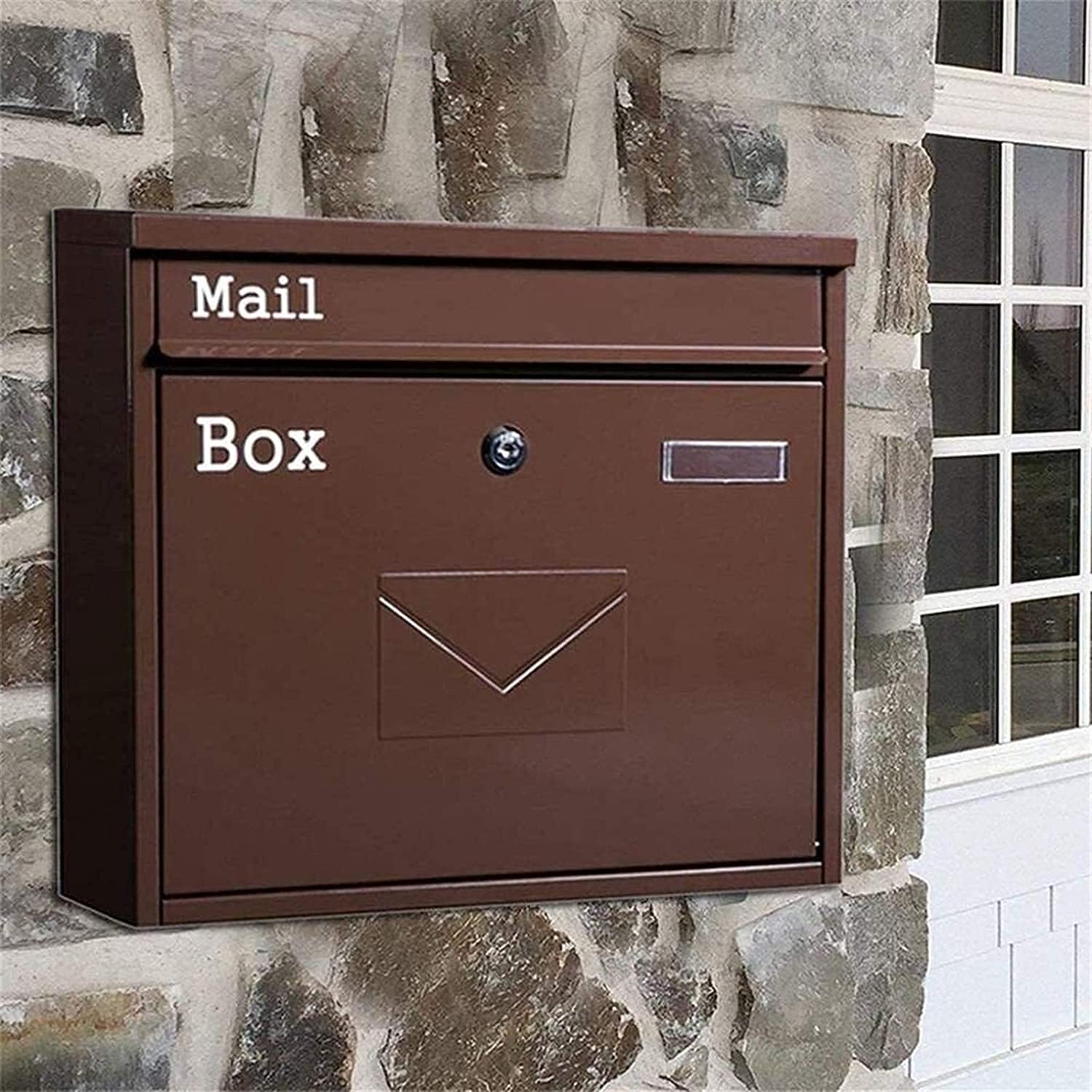 Post Boxes Mailboxes Wall-Mount Postbox Outdoor Wall Mount Mailbox Lock Mail Boxes Security Key Drop Box 210619,Brown-One Size