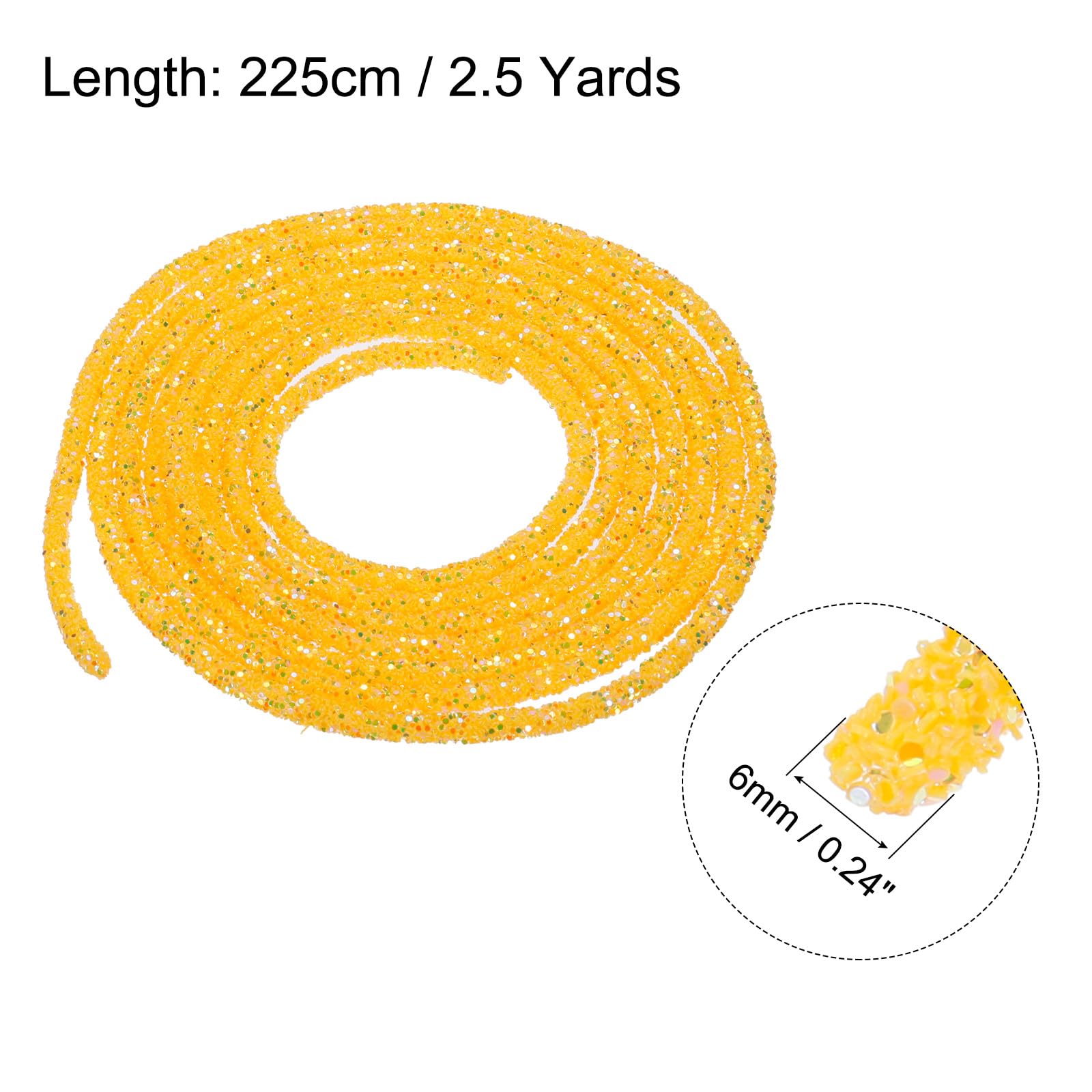 sourcing map 5 Yard 6mm 0.24 inch Glitter Sequins Rope Sequins Rhinestone Tube Cord for DIY Wedding Dresses Costume Clothing Shoes Jewelry Accessory Clear White — view 272