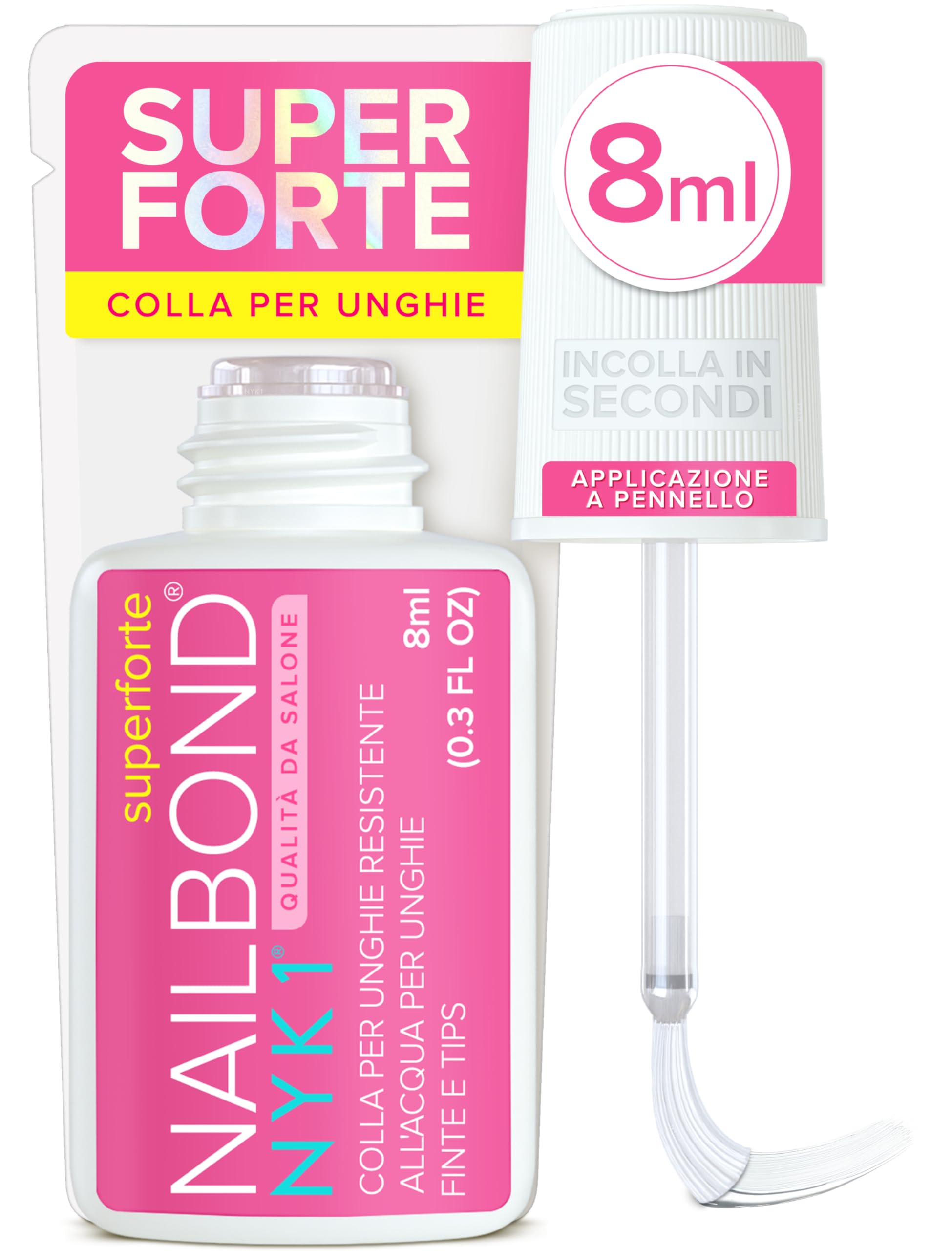 Colla Per Unghie Finte Extra Forte Per Punte Artificiali E Acrilici (8ml) NYK1 NailBond Colla Unghie Finte Professionale Per Tips Nail Glue - Durata Lunga, Massima Resistenza e Applicazione Pulita