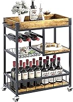Vista 1 de aboxoo Carrito de bar Copa de vino 3 con nivel de cesta, estante rodante con ruedas, cocina móvil, estilo industrial vintage, carrito de servir