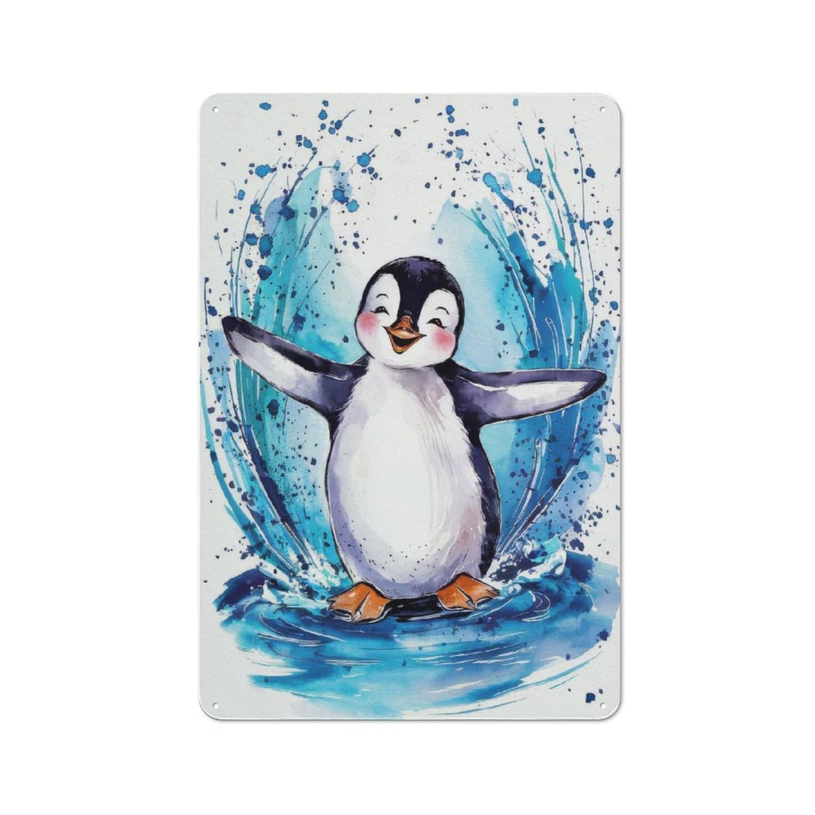 Junmoney Style-9 Decorative Metal Plaque With Penguin Animal Design 30X20cm, Modern Retro Studio Wall Art For Workspace, Cafe, Hallway Or Garage