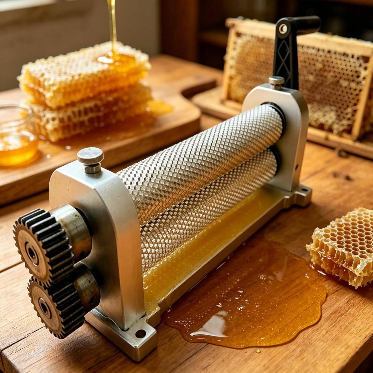 XUXIAO Manual Beeswax Comb Foundation Roller Mill, Honeycomb Stamper Beekeeping Equipment, Bee Wax Sheet Roller Mills Machine, for Beekeepers 4.9mm