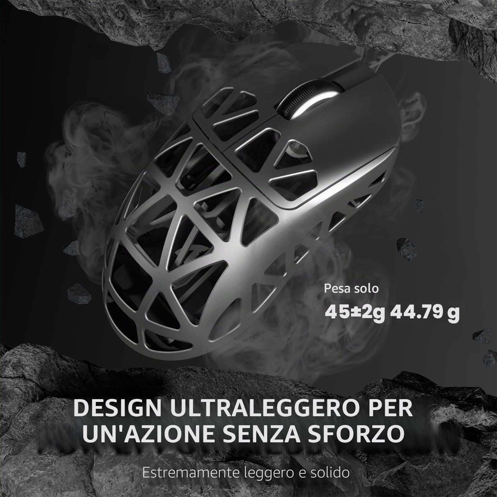 ATTACK SHARK R2PRO 45g SUPERLIGHT Gaming Mouse in Lega di Magnesio, PixArt PAW3950, 42000DPI, Wireless 8000Hz Tasso di Polling, G502 Mouse da Gioco, 2.4G/BT/Cablato, con Cavo a Spirale, PC/Mac, Grigio