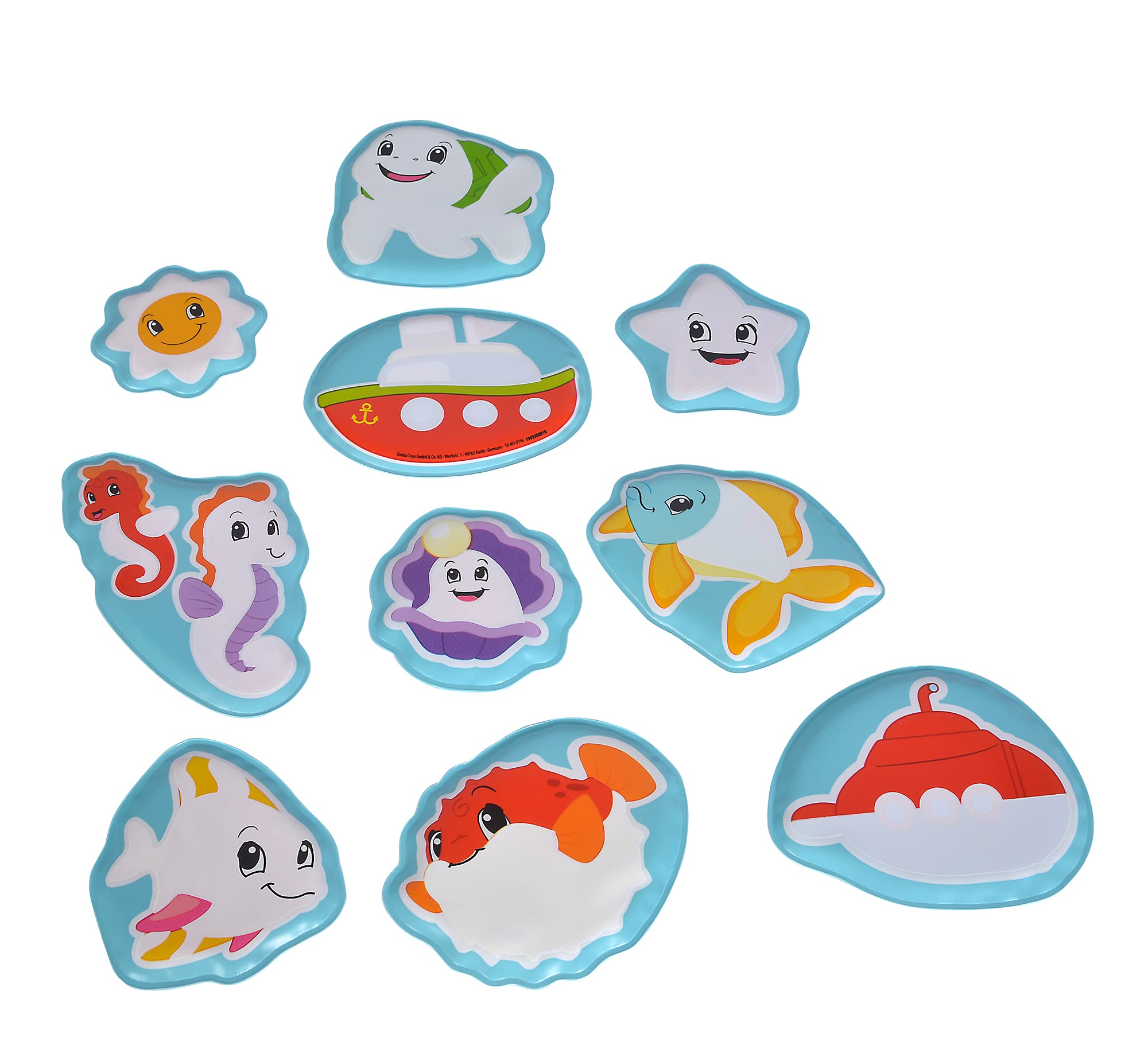 Simba 104010196 - ABC magiczne puzzle do kąpieli, naklejki do kąpieli, 10 sztuk, 10 cm, przyklejanie na krawędzi wanny, zabawa w kąpieli, kolorowe motywy, zmiana kolorów, zabawka do kąpieli, od 12
