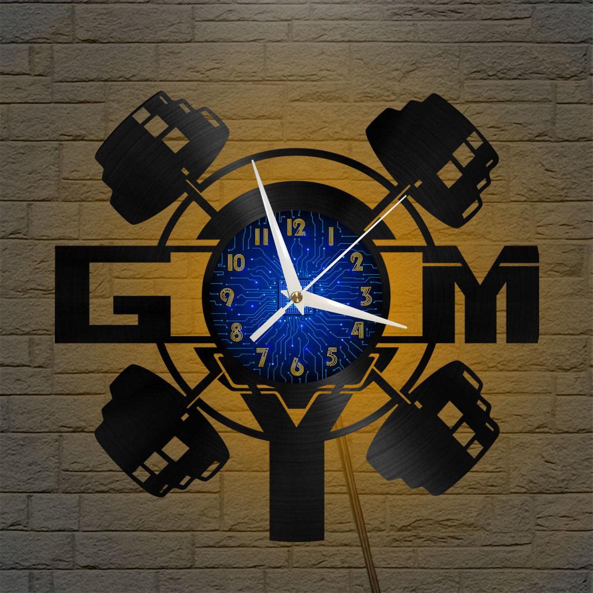 Horloge Murale en Vinyle Noir Lumineuse Horloge Gym 30cm YHFR