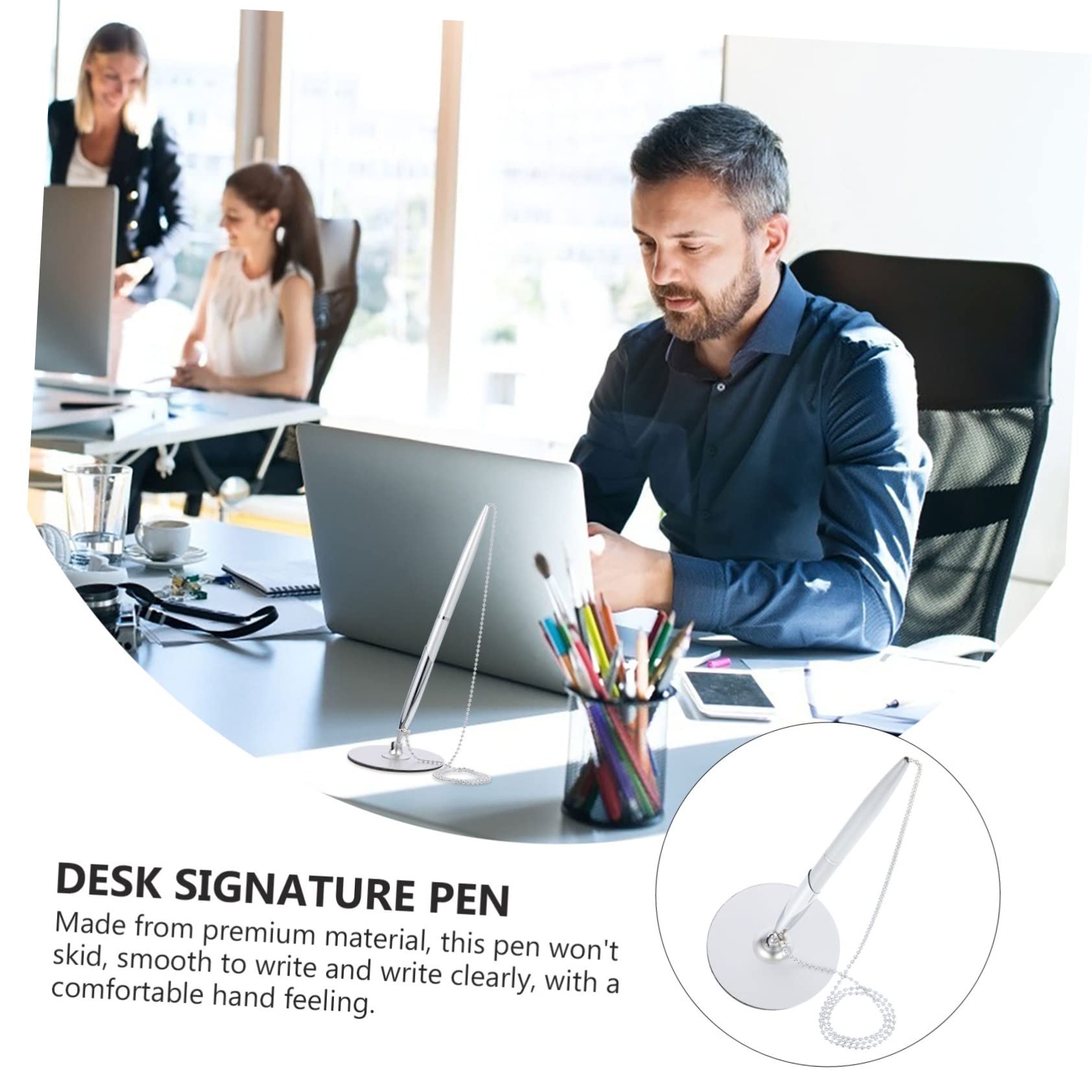 Tofficu 3pezzi Penna Firmataria Da Tavolo Con Catena Design Ergonomico e Verticale Per Ufficio e Hotel Penna Sfera Con Ricarica Facile e Scrittura Accessorio Pratico Per Banche e