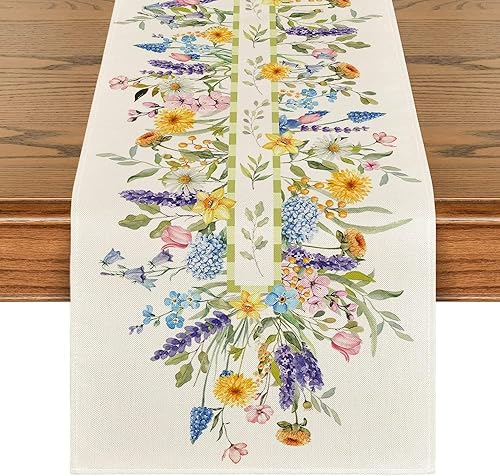 Camino de bandera de mesa de color lavanda de tulipanes de primavera y verano, 13 x 72 pulgadas, bandera floral para mesa de hogar, cocina,